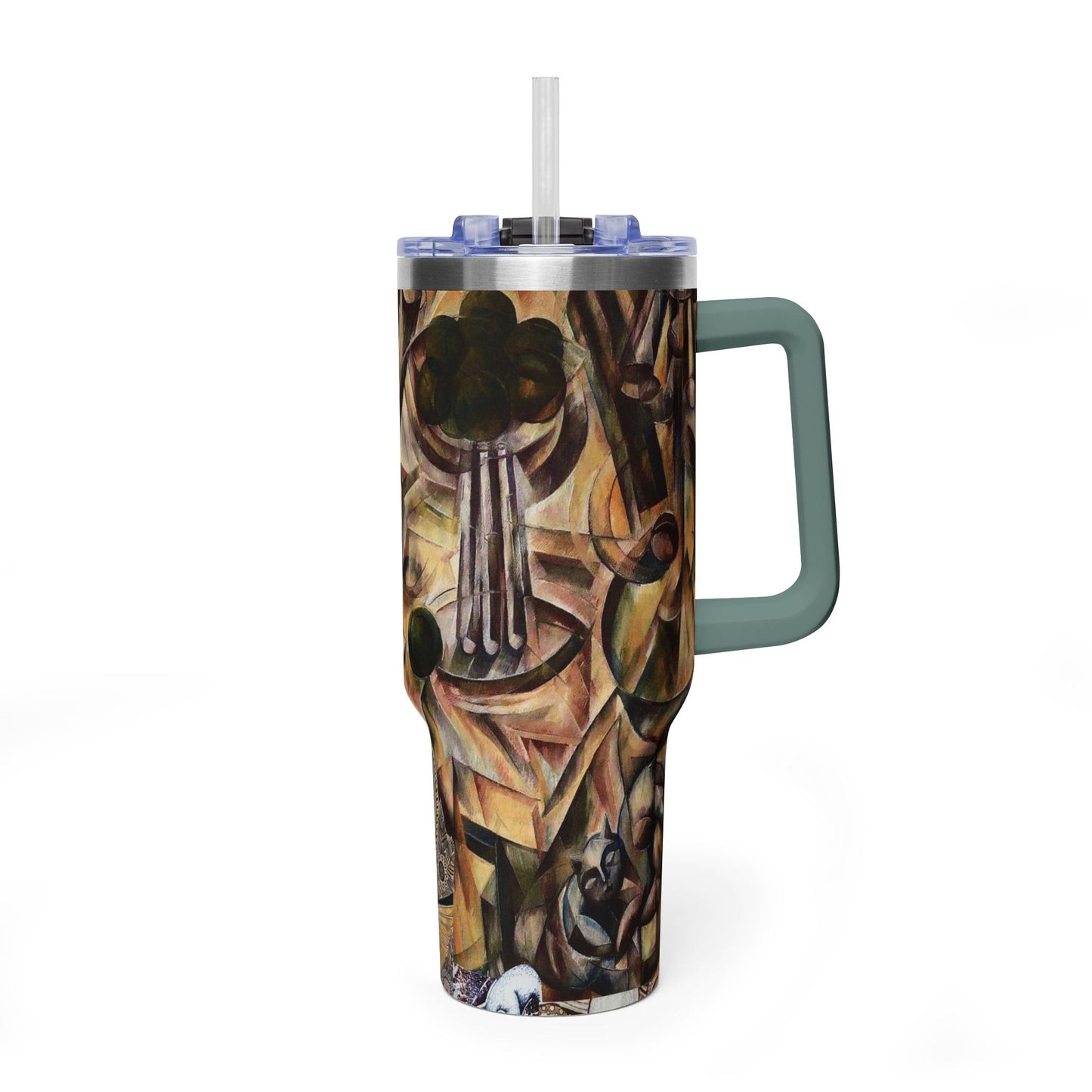 Margo Collage Artwork 40oz Vacuum Tumbler — Cubist Vintage Lady Art Insulated Travel Mug