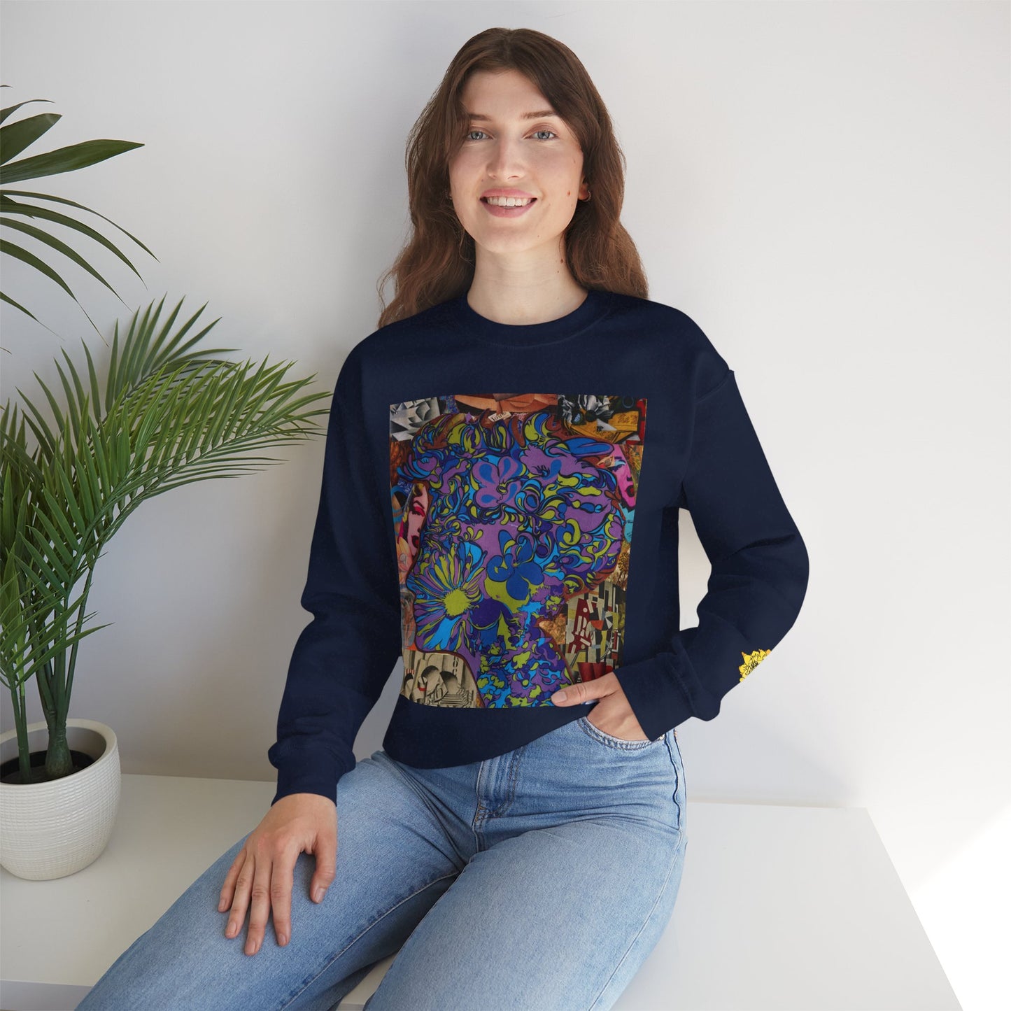 Purple Majesty Sweatshirt — Psychedelic Floral Collage Graphic