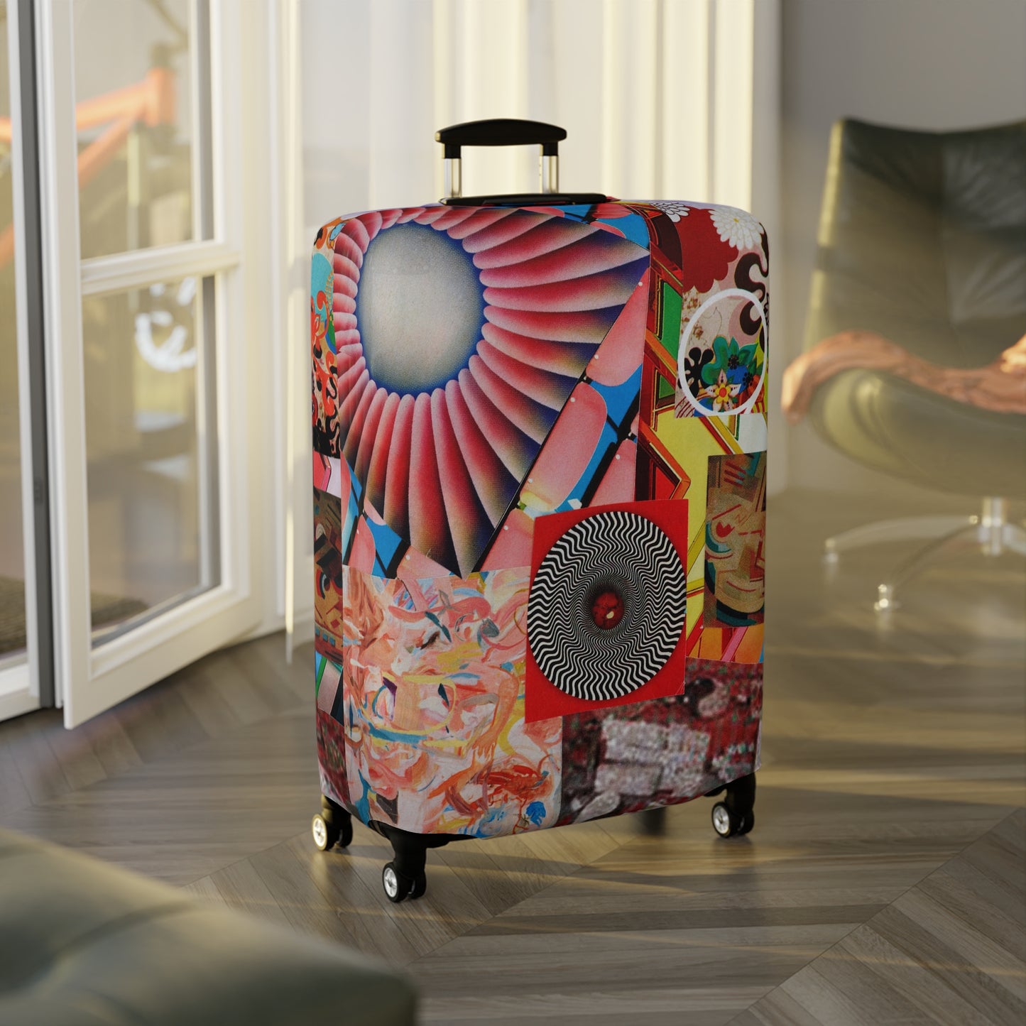 Tempest Collage Artwork Abstract Collage Luggage Cover – Colorful Retro Fan Graphic Travel Protector