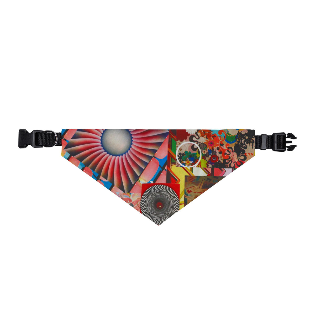 Tempest Clip-On Pet Bandana — Retro Geometric Floral Collage Dog Bandana Collar Accessory