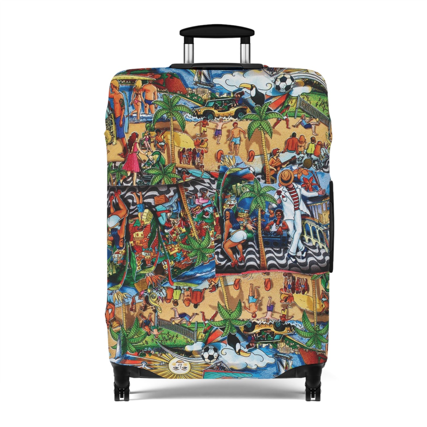 Tropical Beach Scene Luggage Cover — Colorful Island Vacation Travel Protector
