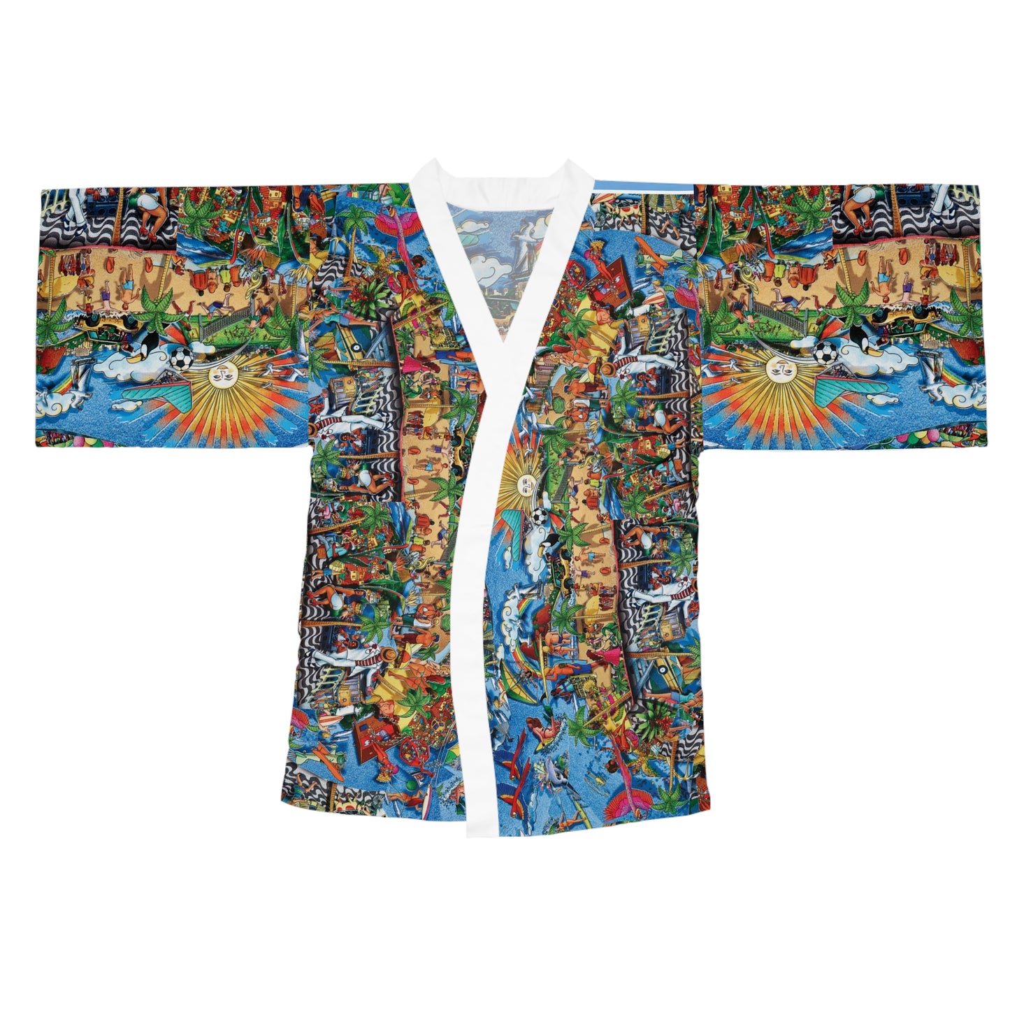 Florida Collage Artwork Floral Kimono Robe — Boho Lounge Cover-Up