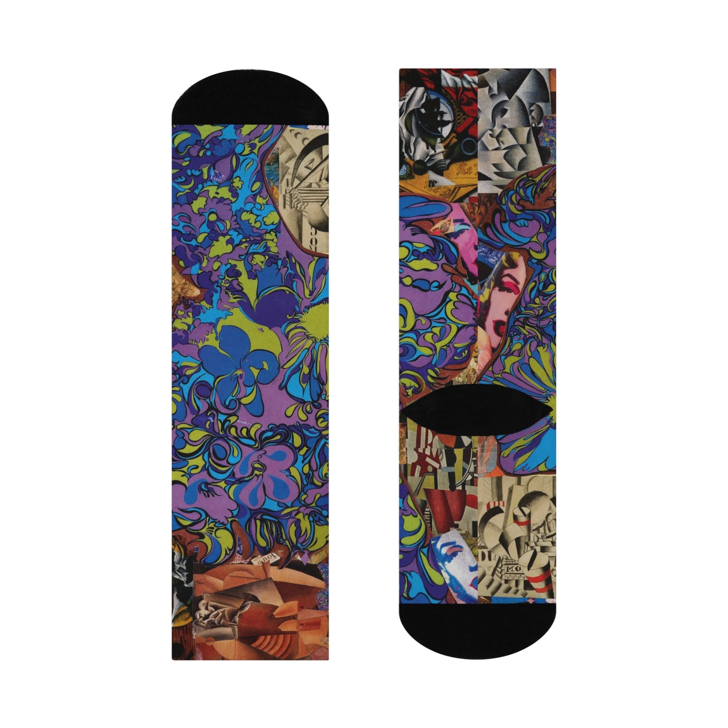 Purple Majesty Colorful Collage Crew Socks — Vibrant Abstract Art Cushion Socks