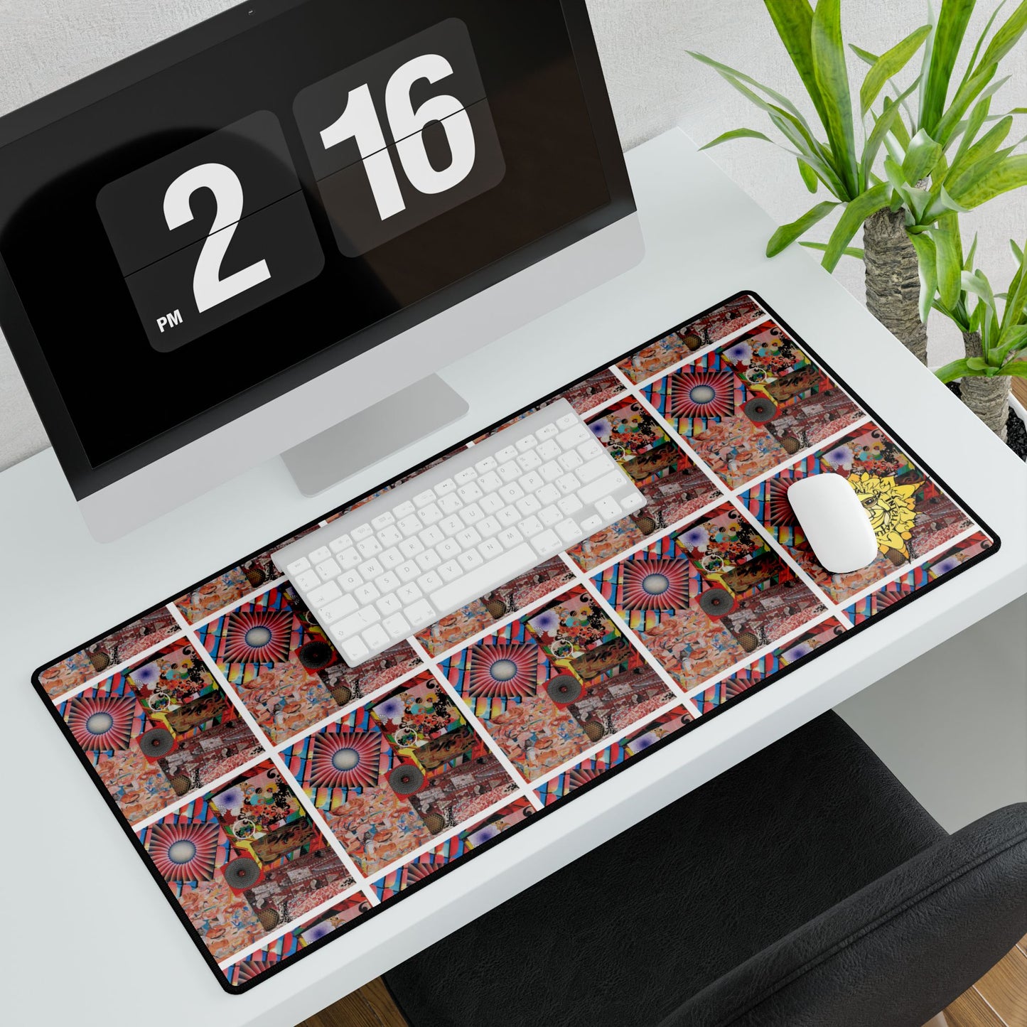 TEMPEST Collage Artwork Desk Mat — Retro Sun Pattern Gaming Mouse Pad
