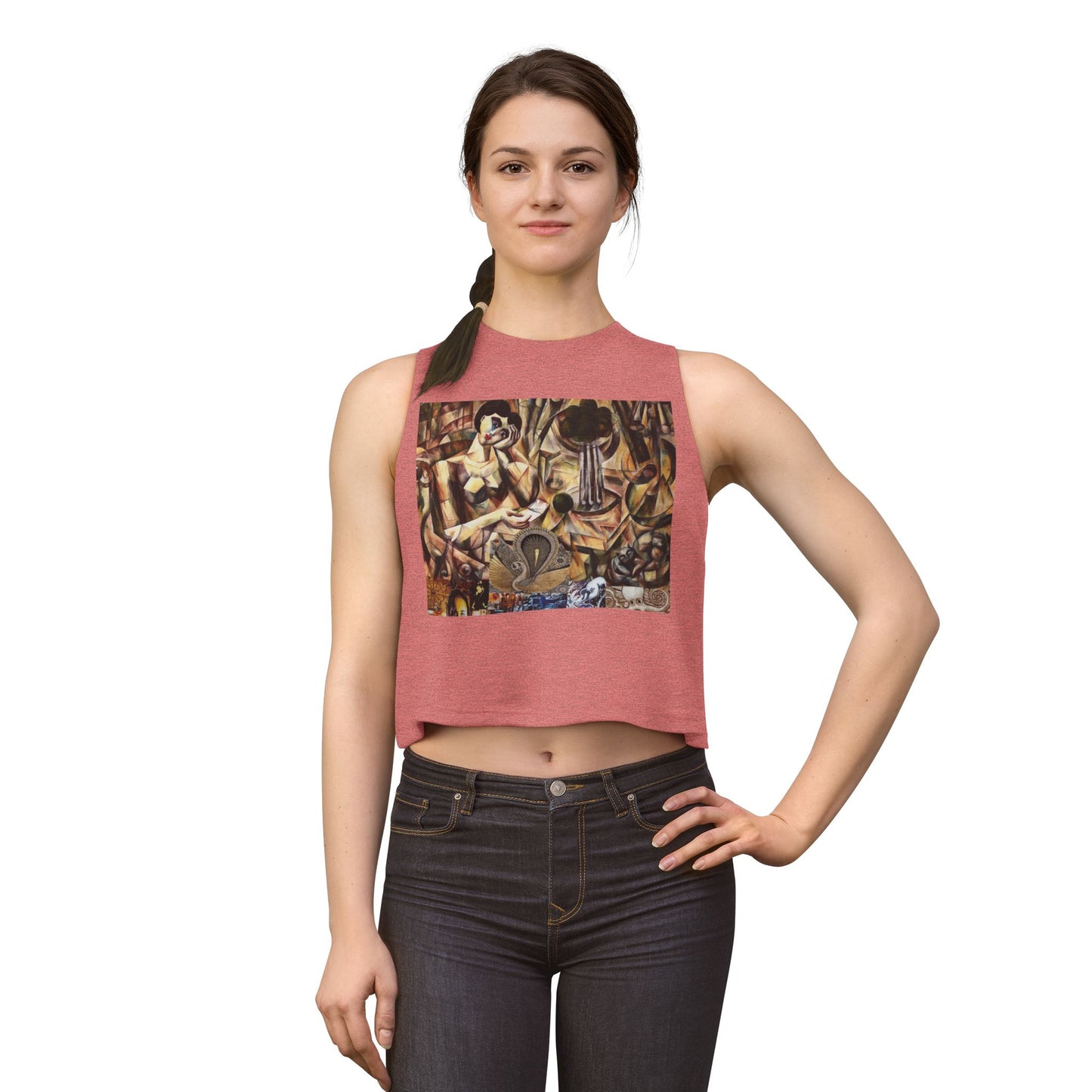 Margo Abstract Vintage Collage Crop Top — Boho Artistic Women's Tank
