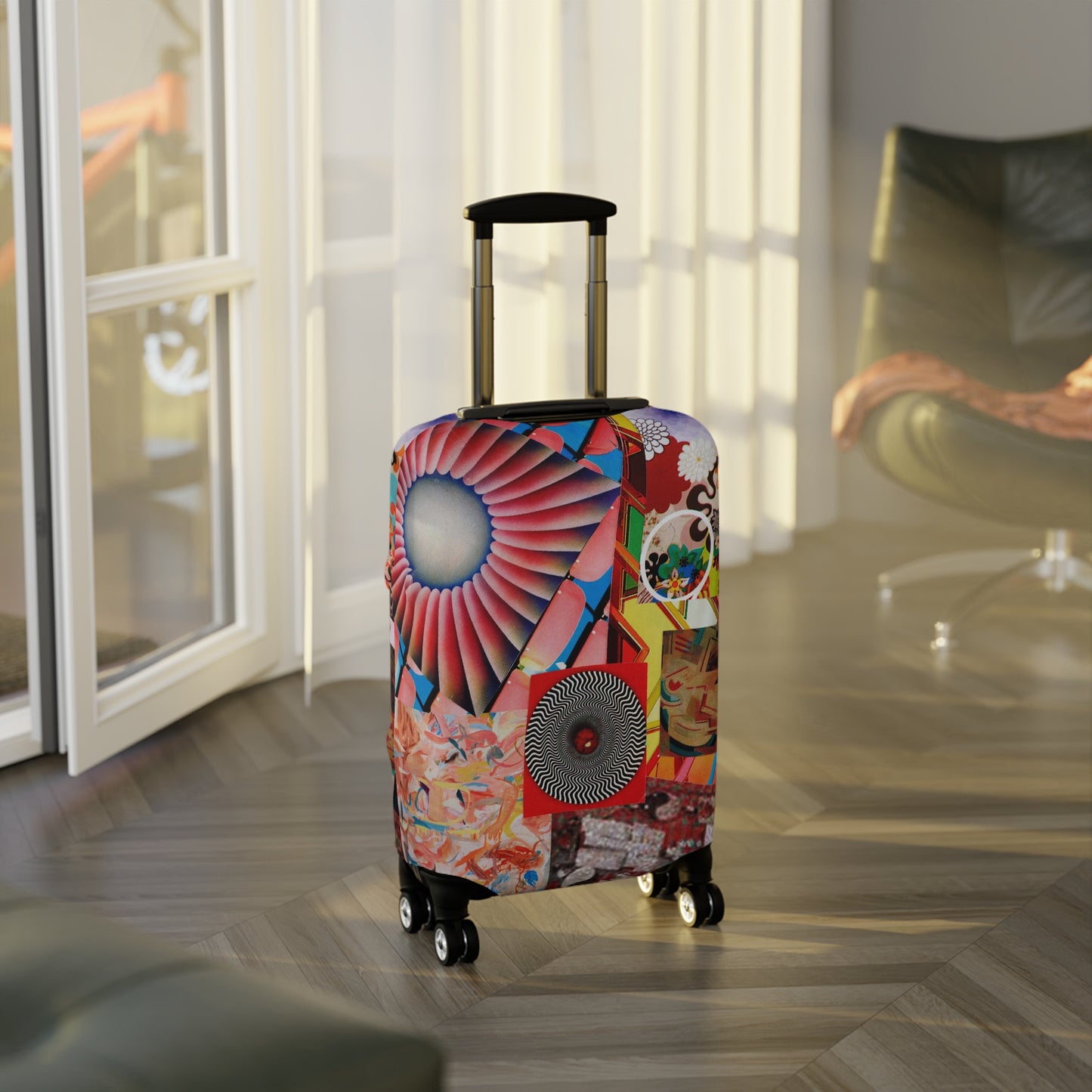 Tempest Collage Artwork Abstract Collage Luggage Cover – Colorful Retro Fan Graphic Travel Protector