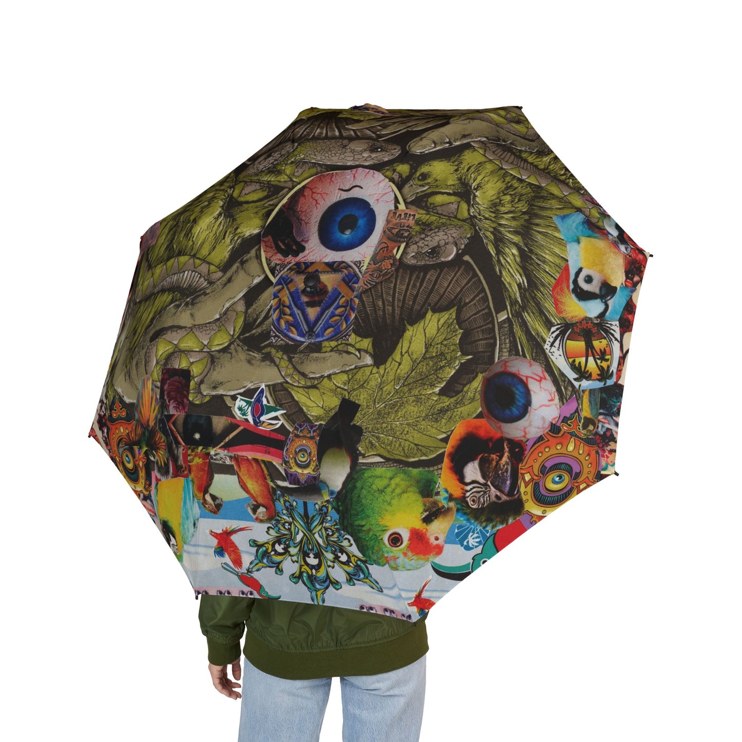 Apoda Collage Artwork Creature Art Umbrella — Foldable Semi-Automatic Travel Umbrella