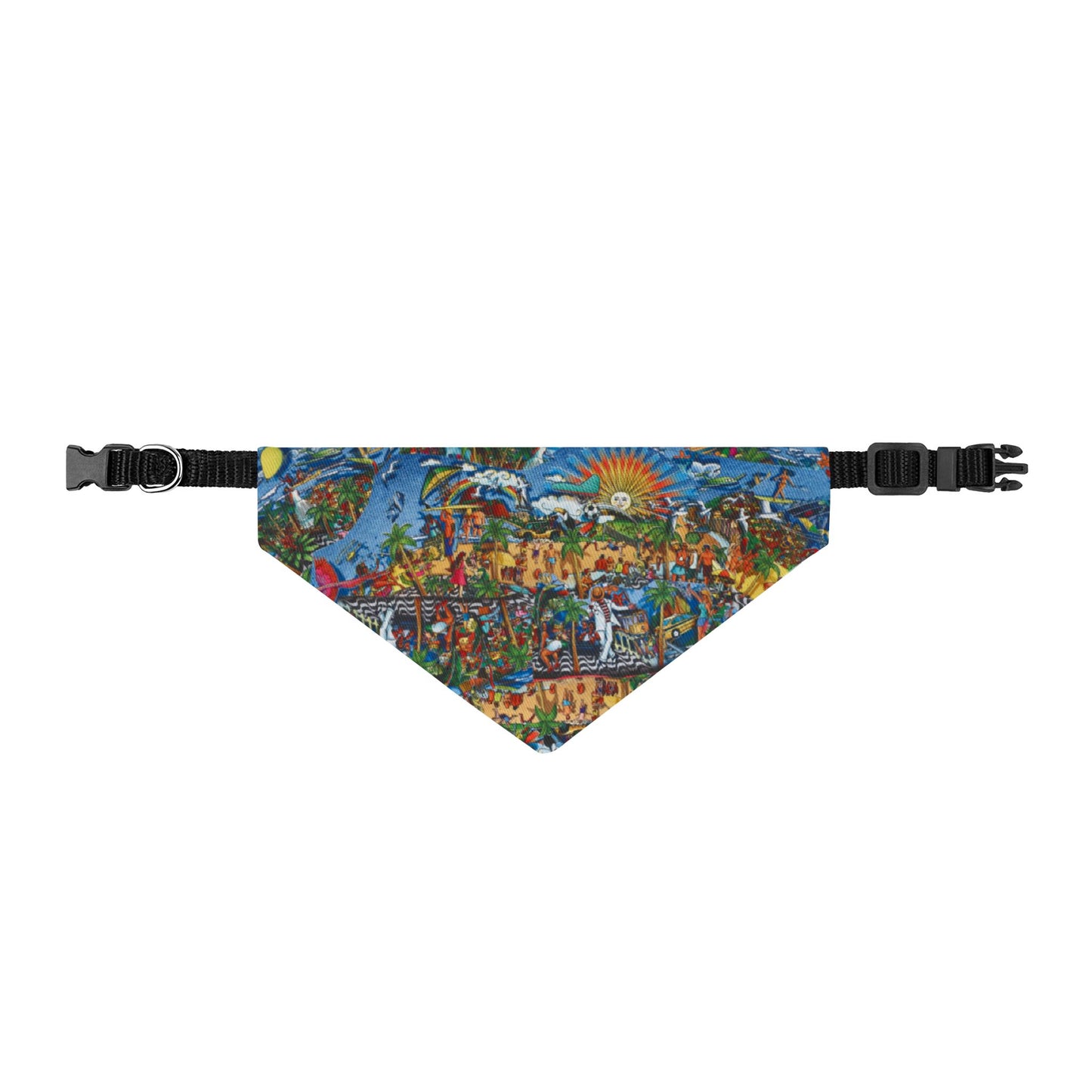 Florida Collage Artwork Clip-On Pet Bandana — Colorful Cityscape Sunset Dog & Cat Scarf
