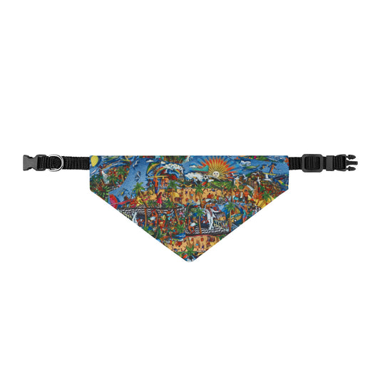 Florida Collage Artwork Clip-On Pet Bandana — Colorful Cityscape Sunset Dog & Cat Scarf