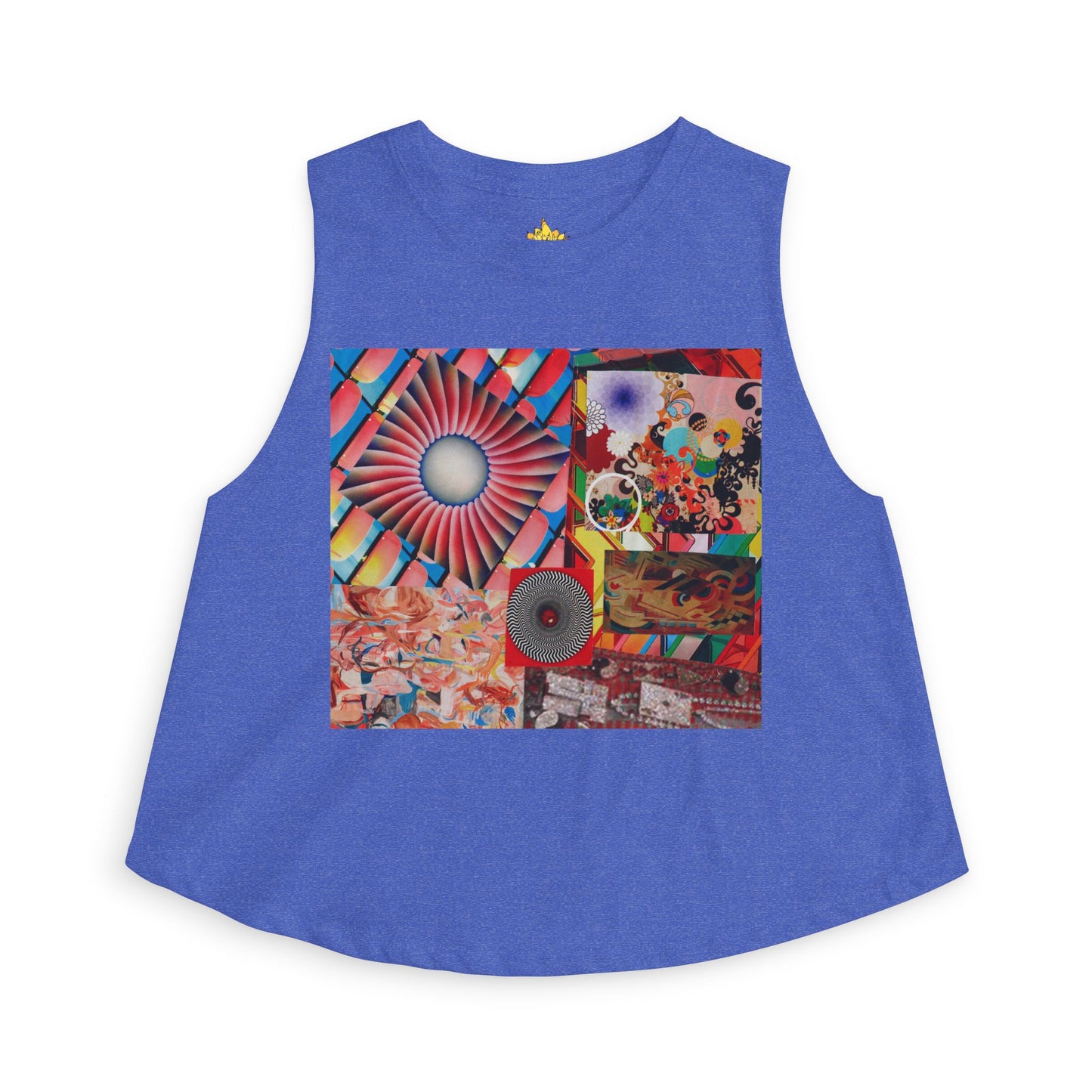 Tempest Psychedelic Collage Crop Top — Retro Sunburst Graphic Women's Tank