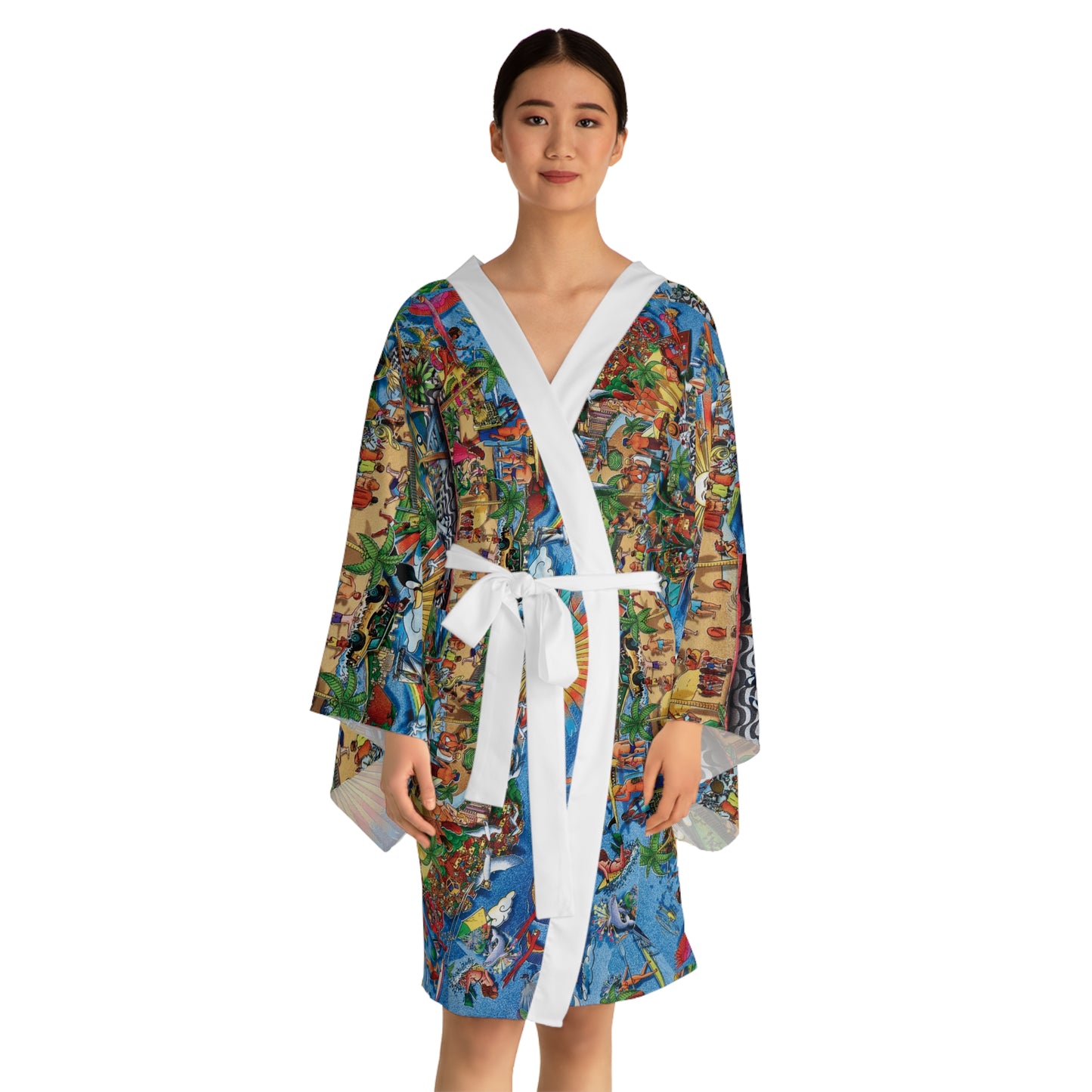 Florida Collage Artwork Floral Kimono Robe — Boho Lounge Cover-Up