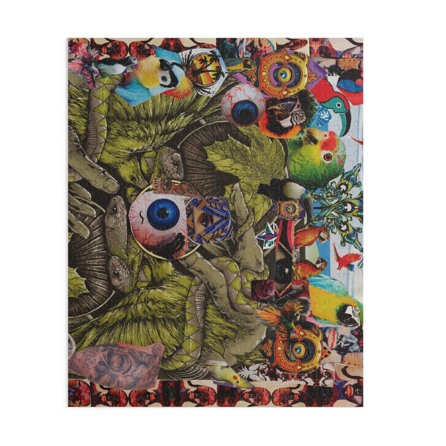 Apoda Collage Artwork Jigsaw Puzzle (120/252/500 Piece) — Eyeball & Parrot Art Puzzle
