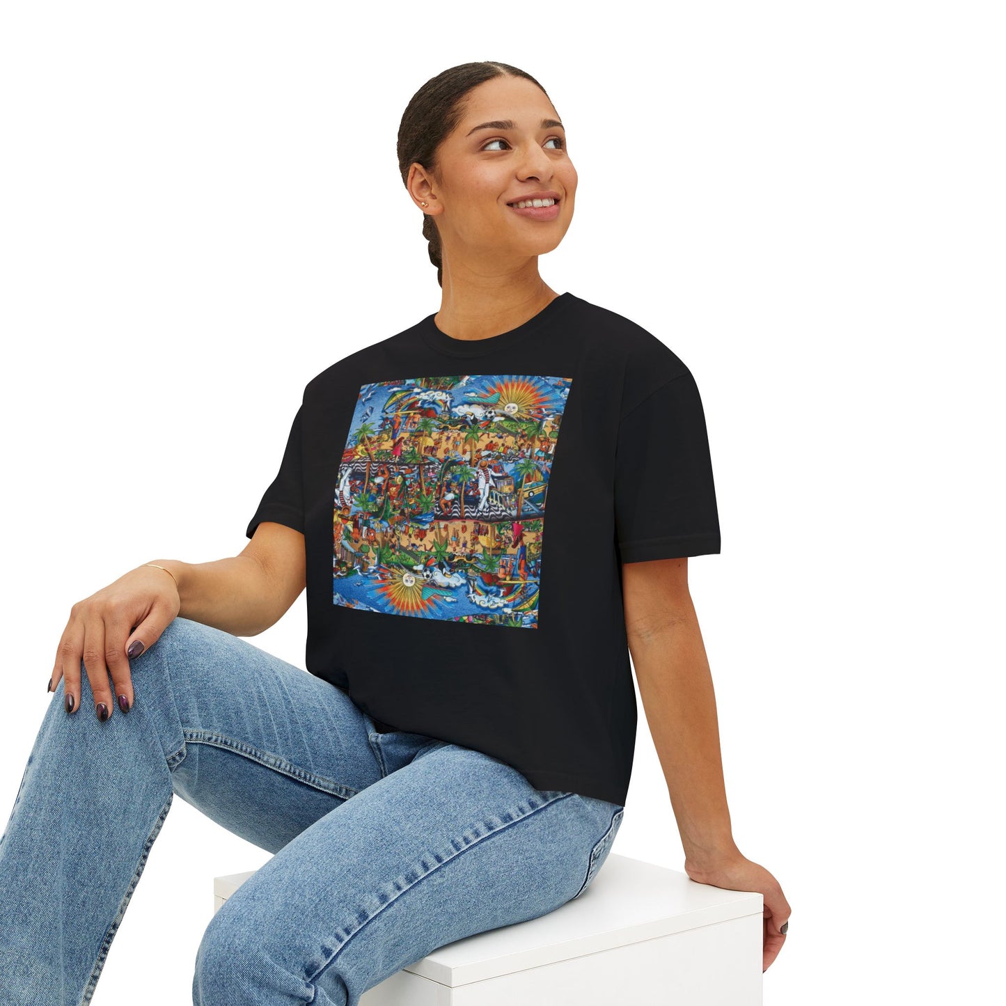 Florida Collage Artwork Women’s Boxy Tee — Abstract Collage Art Square Print