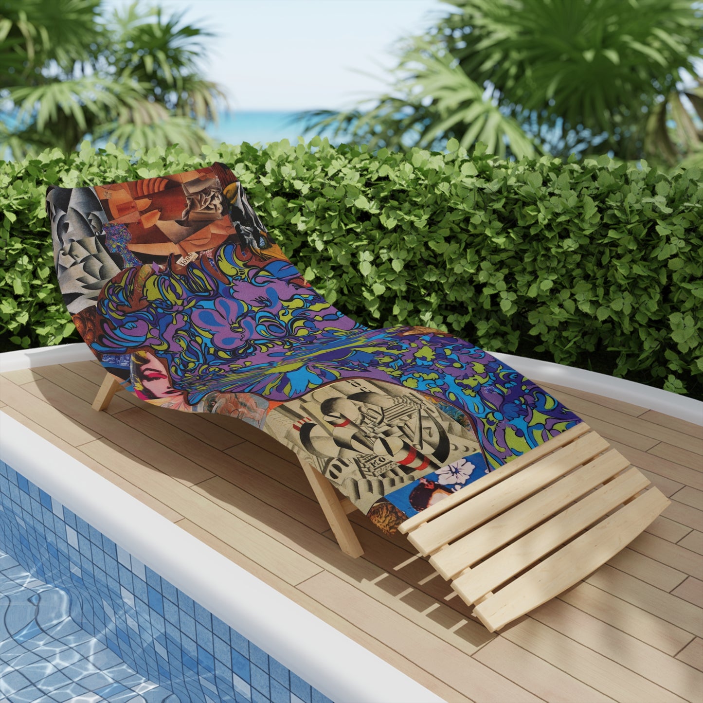 Majesty Psychedelic Floral Beach Towel — Retro Collage Hippie Wave Design