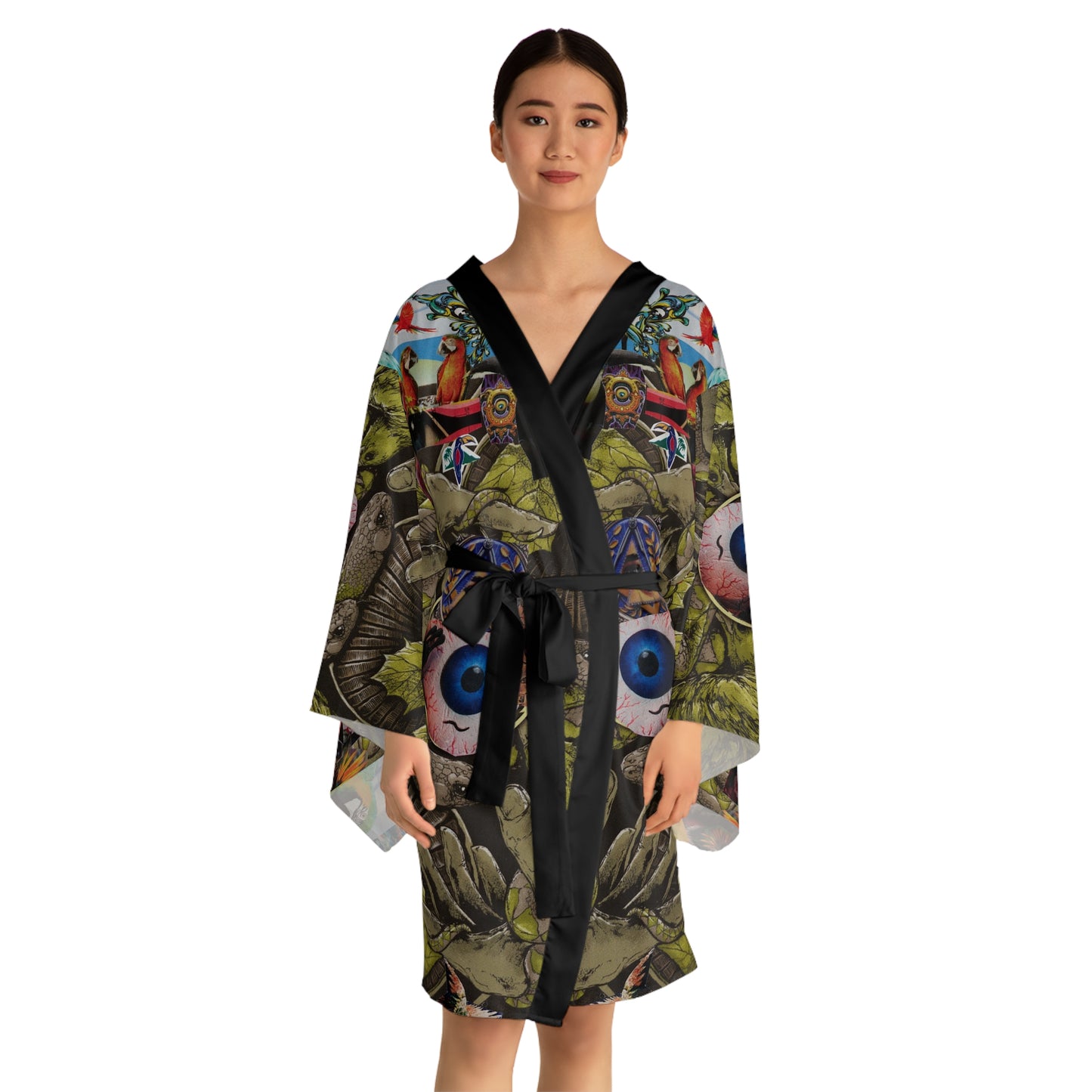 Apoda Artwork Floral Kimono Robe — Boho Lounge Cover-Up