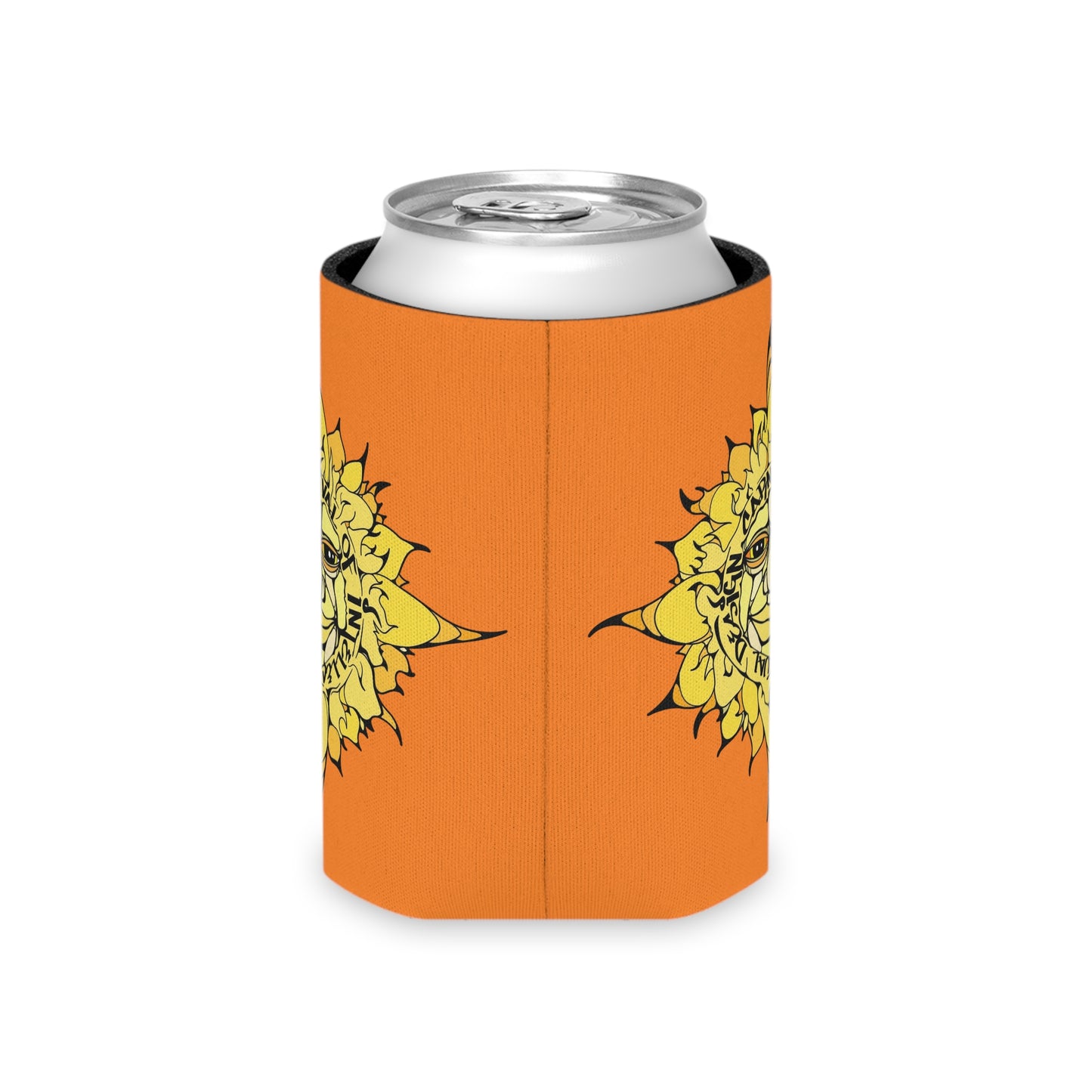 Sunface Can Cooler — Retro Yellow Sun Beverage Koozie