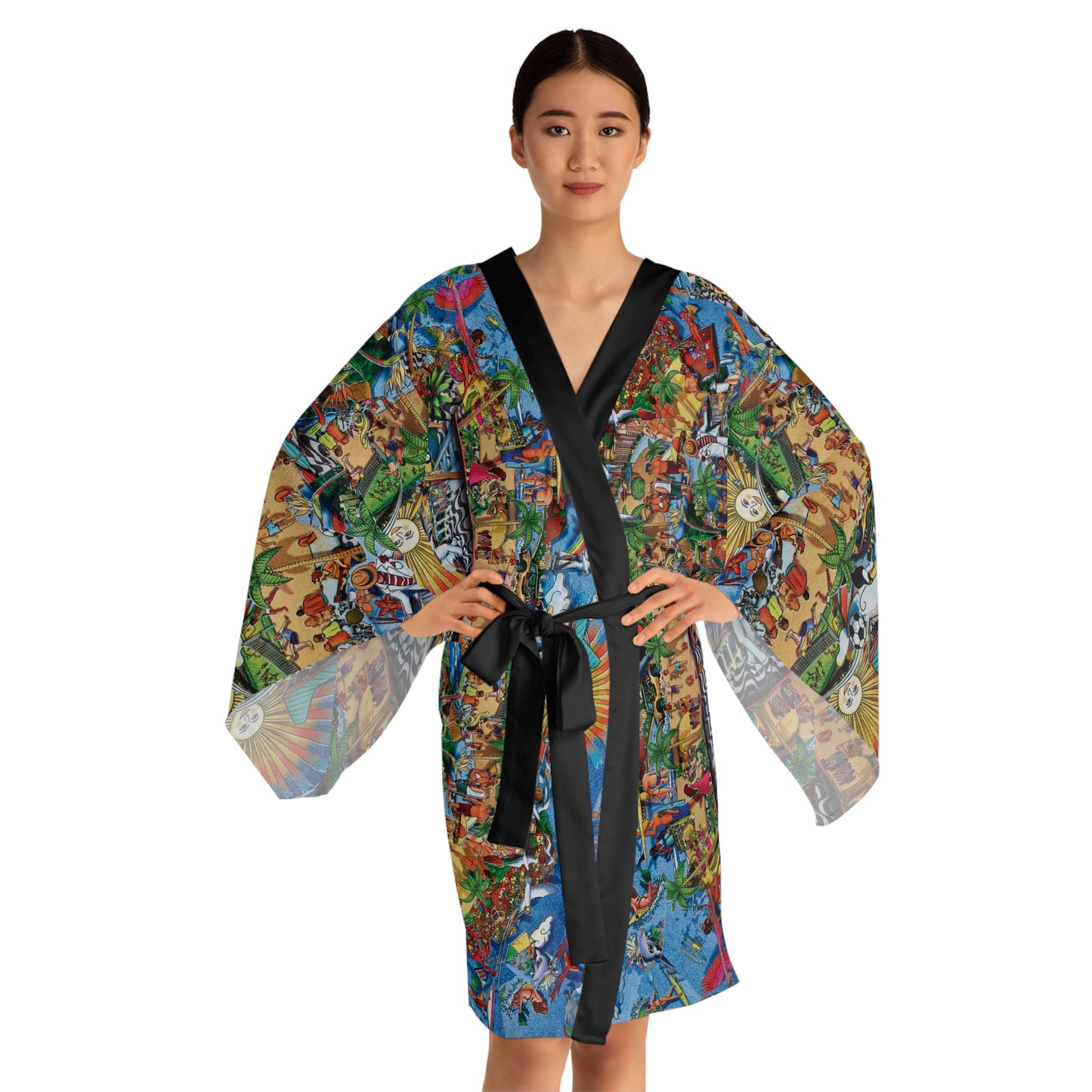 Florida Collage Artwork Floral Kimono Robe — Boho Lounge Cover-Up