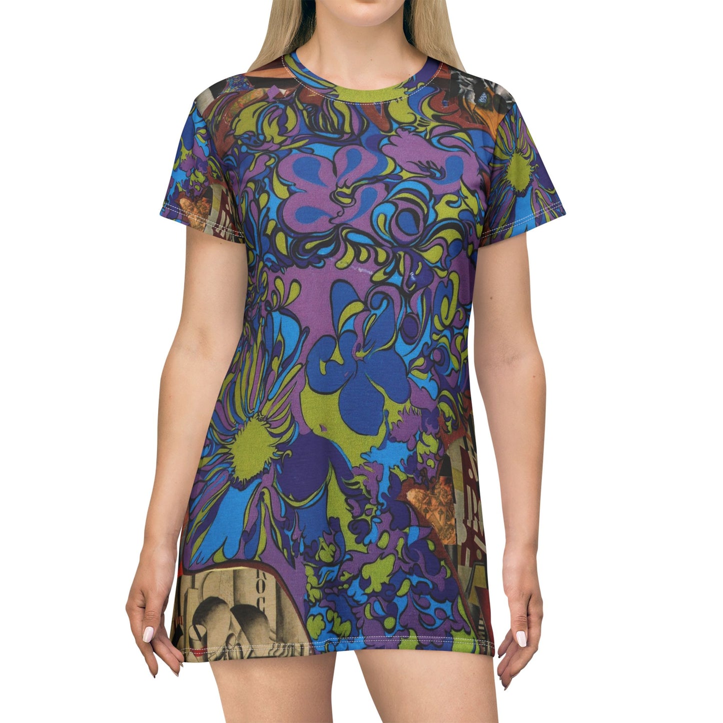 Purple Majesty Psychedelic Retro T‑Shirt Dress