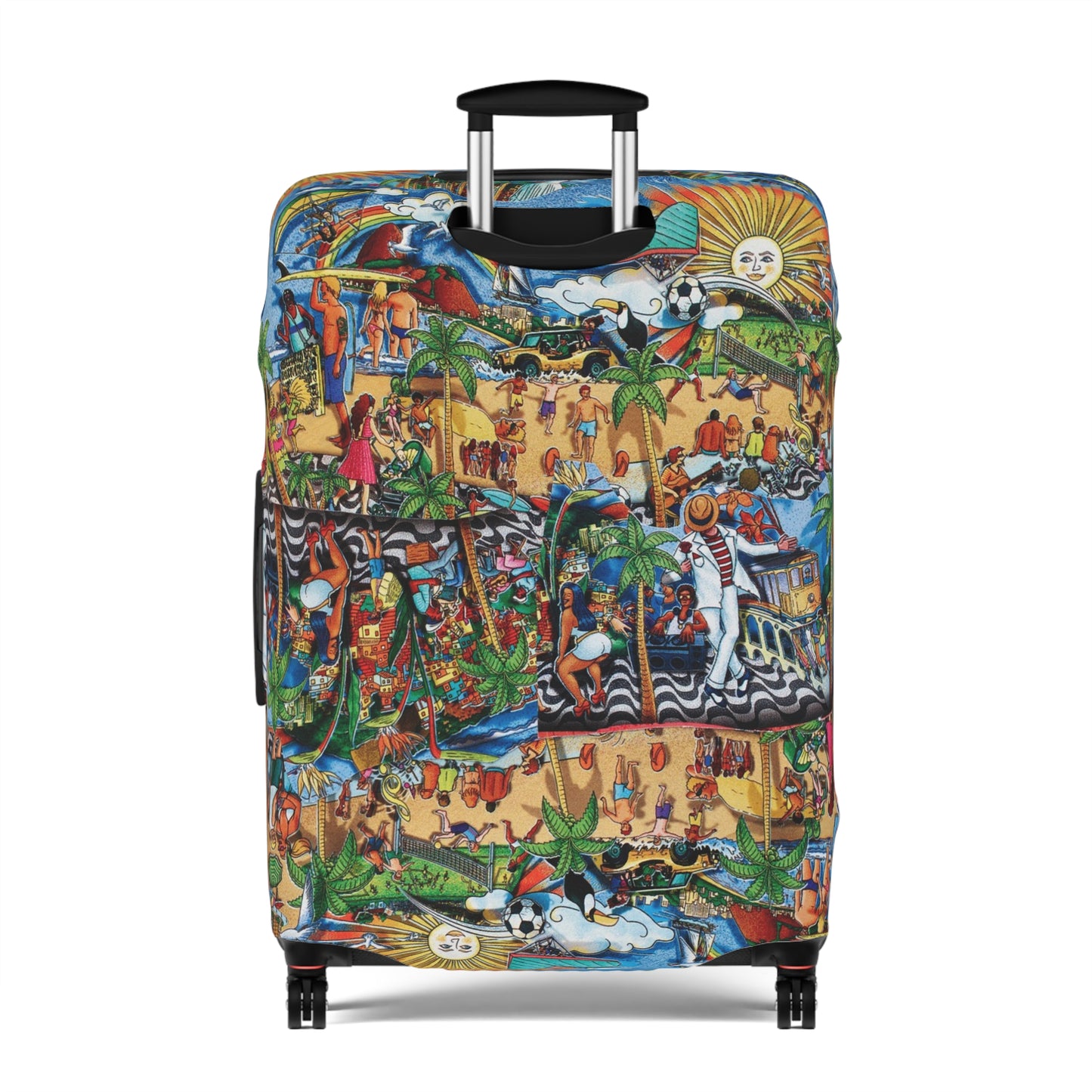 Tropical Beach Scene Luggage Cover — Colorful Island Vacation Travel Protector