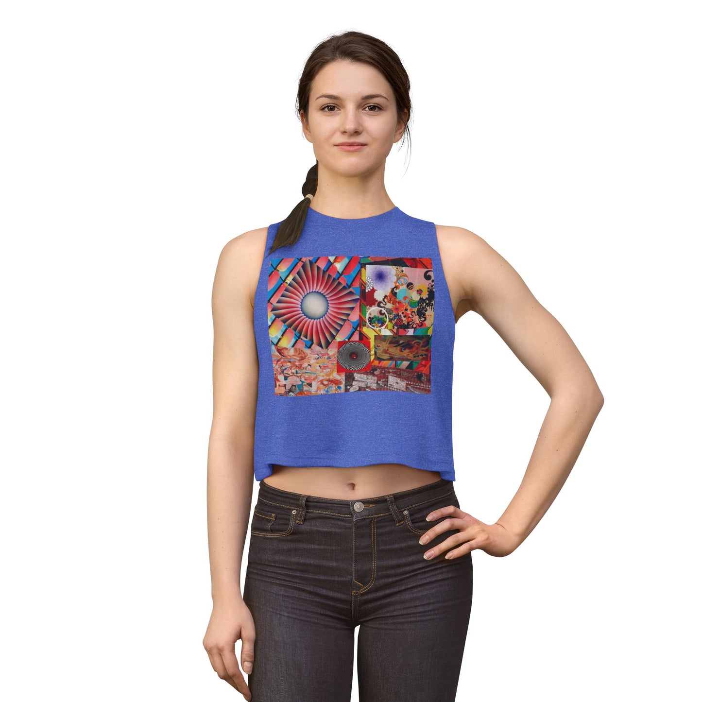 Tempest Psychedelic Collage Crop Top — Retro Sunburst Graphic Women's Tank