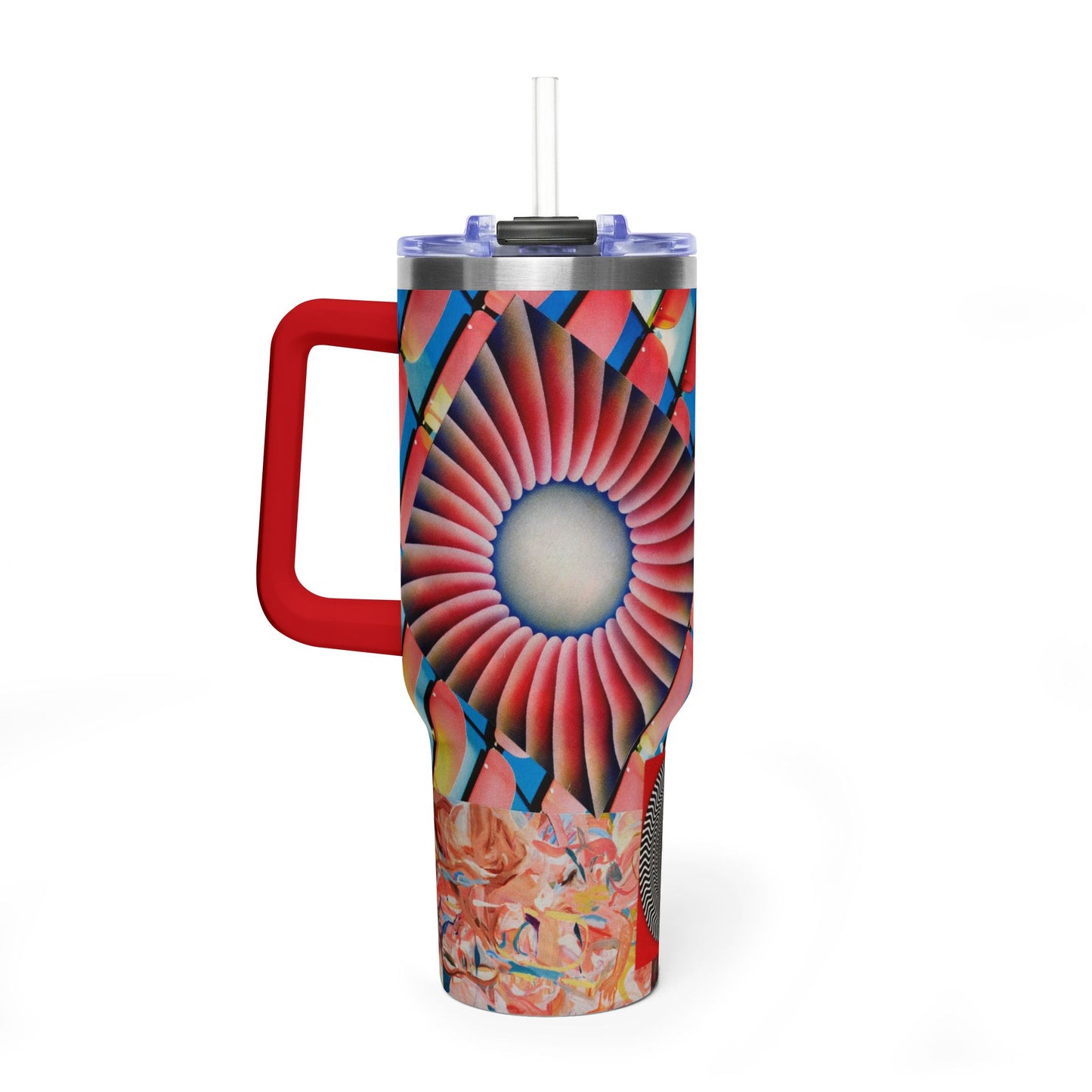 Tempest Collage Artwork 40oz Vacuum Tumbler – Colorful Kaleidoscope Floral Insulated Travel Mug