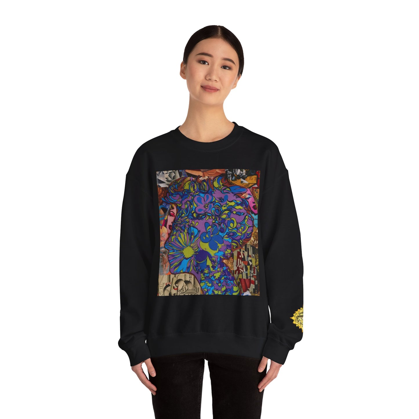 Purple Majesty Sweatshirt — Psychedelic Floral Collage Graphic