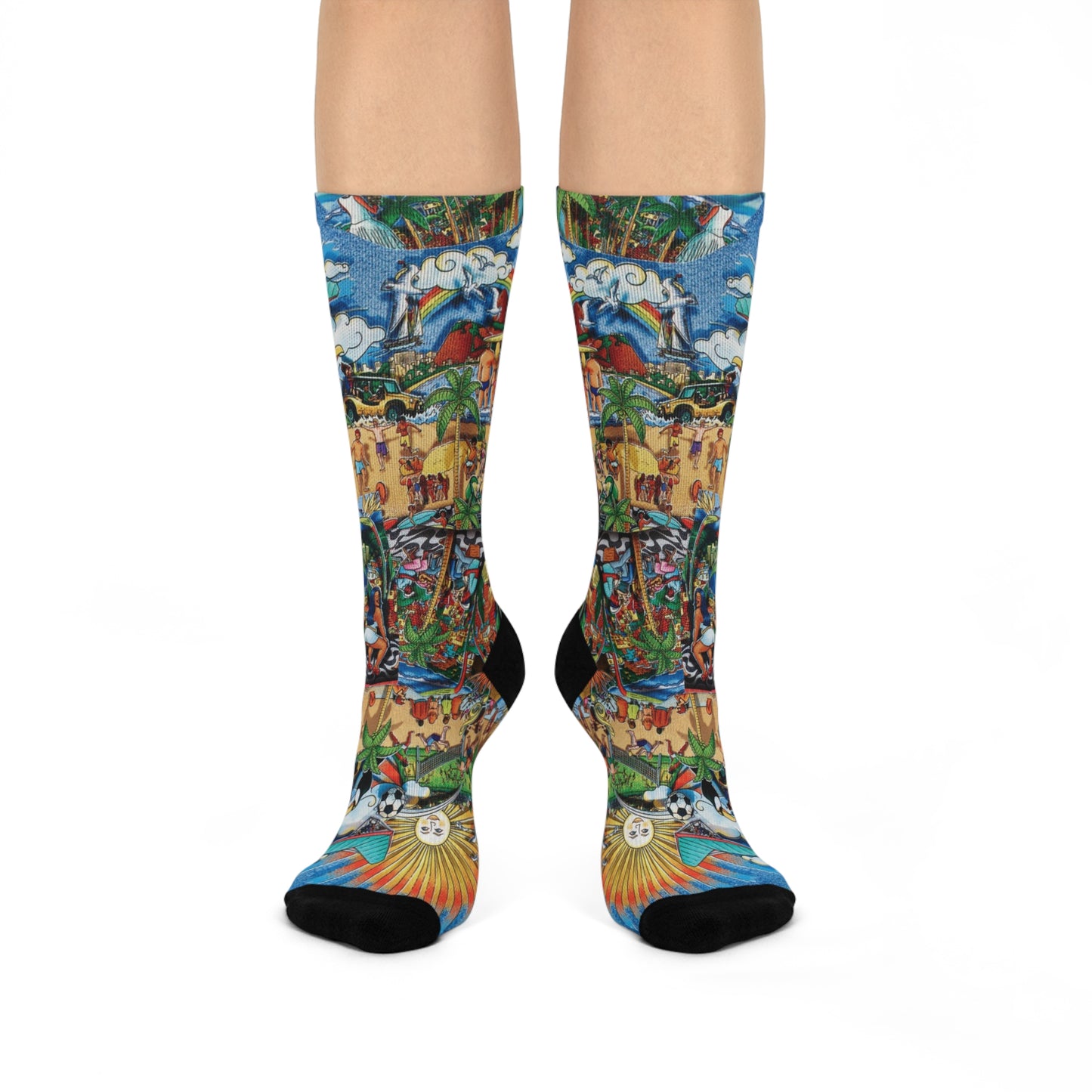 Florida Collage Artwork Crew Socks — Vibrant Abstract Art Cushion Socks