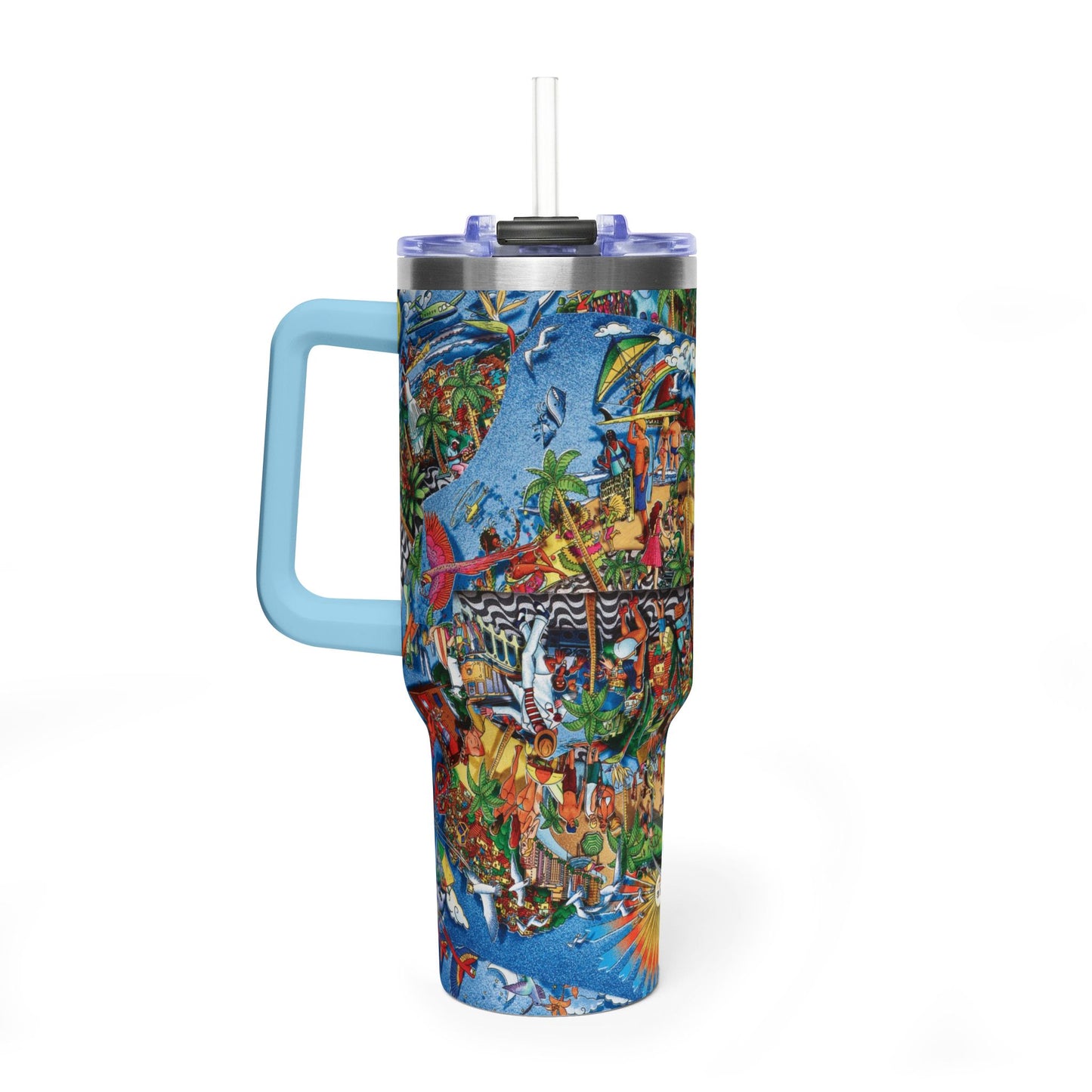 Florida Collage Artwork 40oz Tropical Beach Scene Vacuum Tumbler