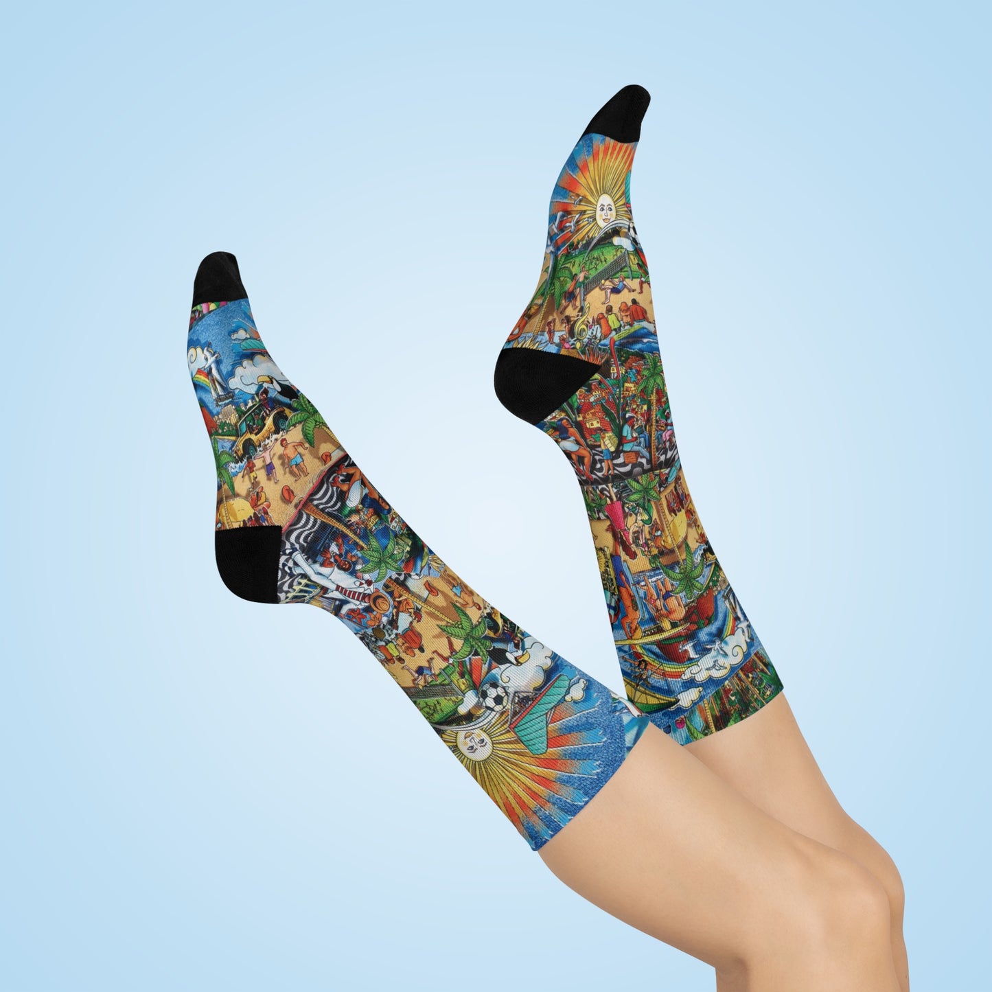 Florida Collage Artwork Crew Socks — Vibrant Abstract Art Cushion Socks