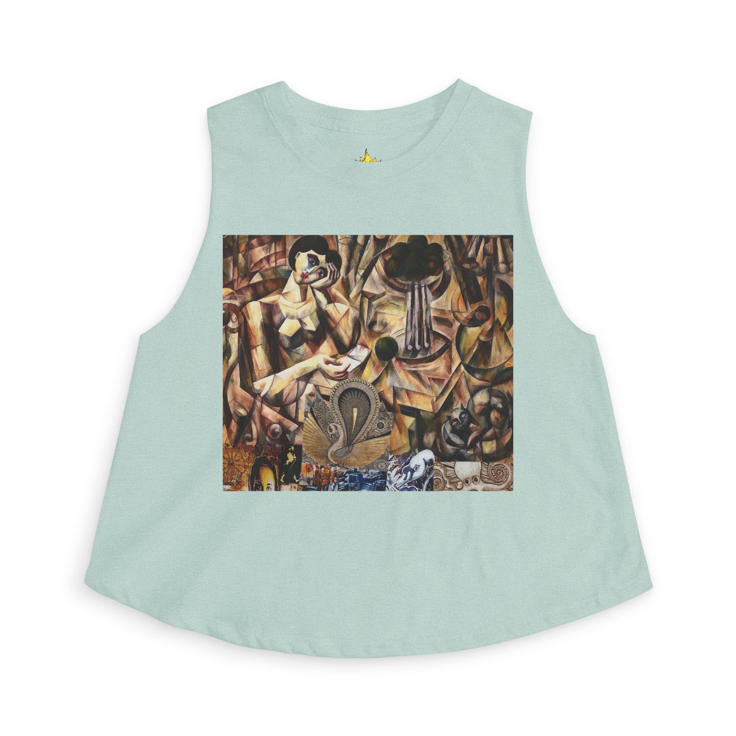 Margo Abstract Vintage Collage Crop Top — Boho Artistic Women's Tank