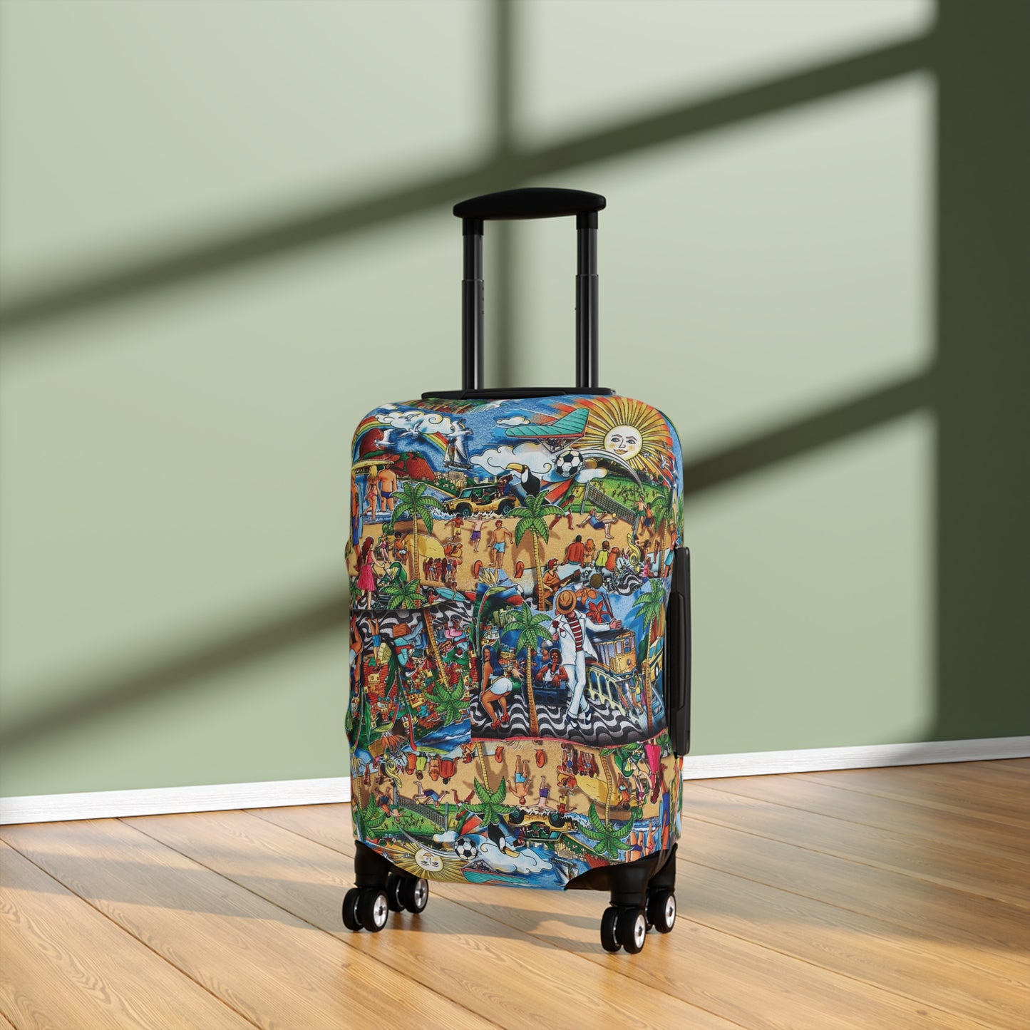 Tropical Beach Scene Luggage Cover — Colorful Island Vacation Travel Protector