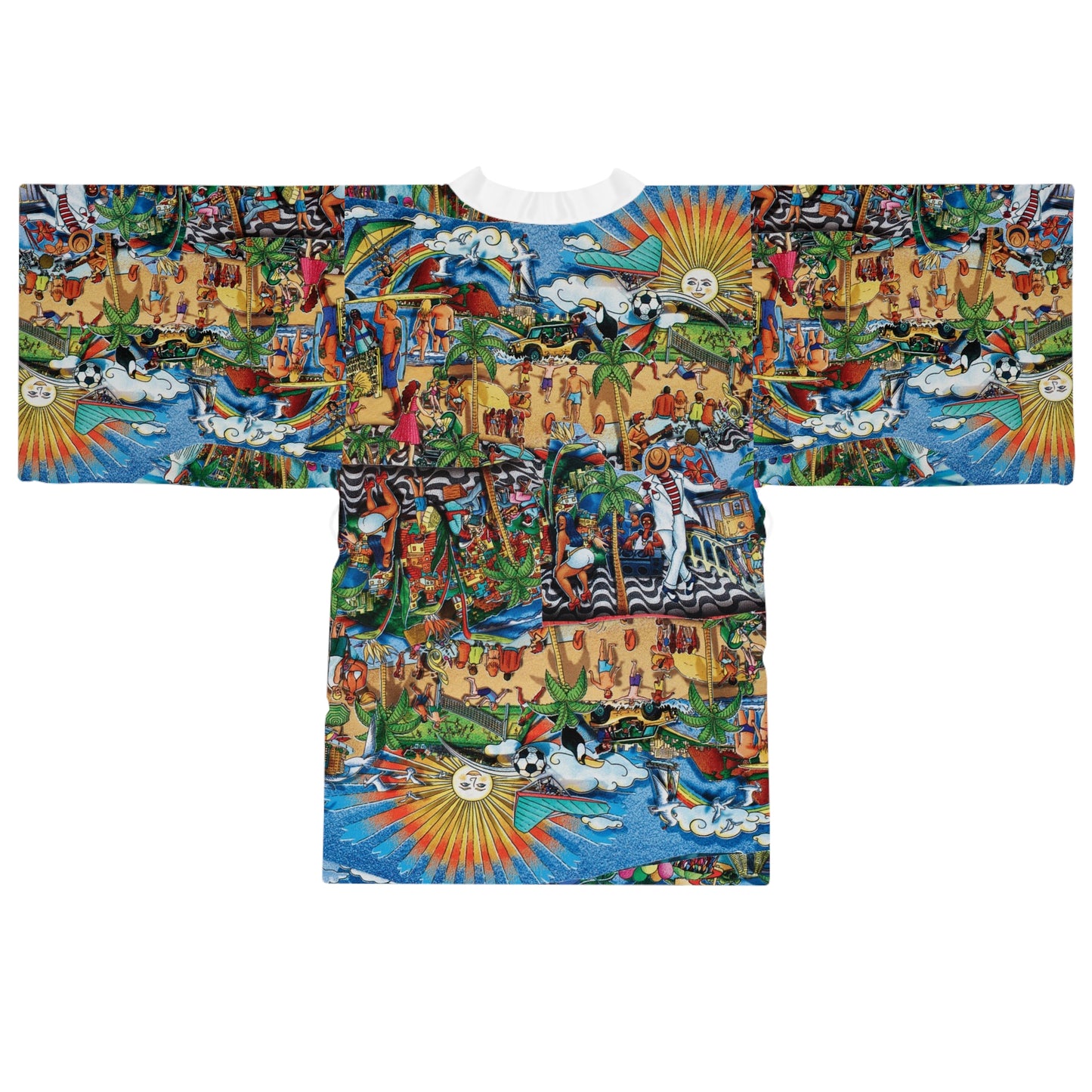 Florida Collage Artwork Floral Kimono Robe — Boho Lounge Cover-Up