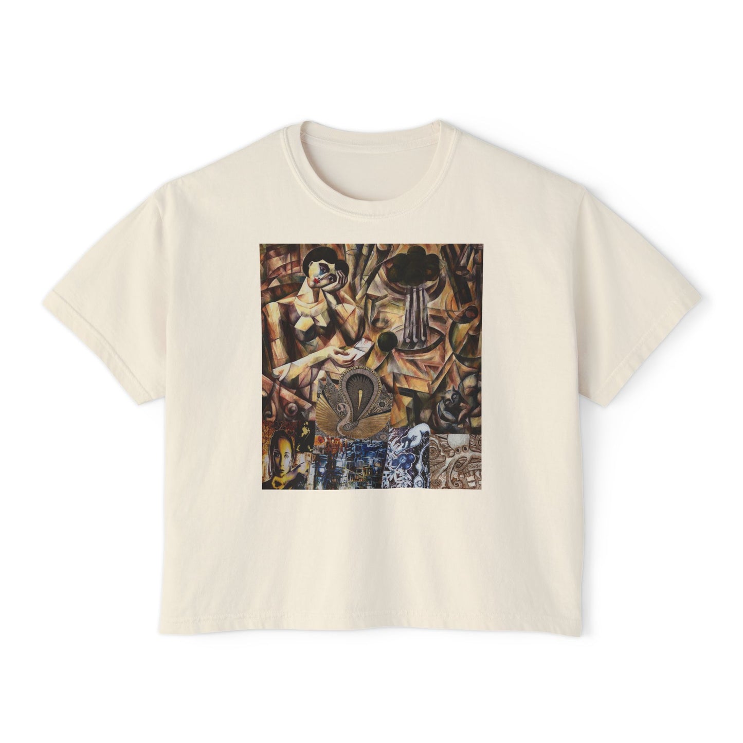Margo Women’s Boxy Tee — Abstract Collage Art Square Print