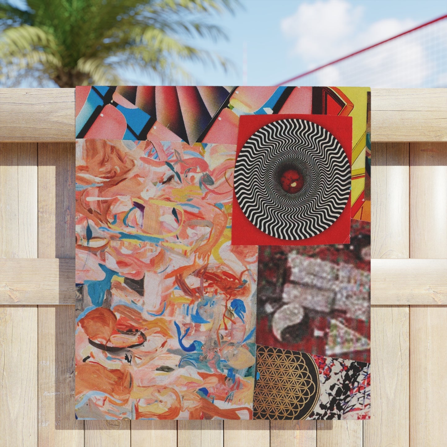 Tempest Abstract Retro Collage Beach Towel — Vibrant Geometric & Painterly Summer Towel