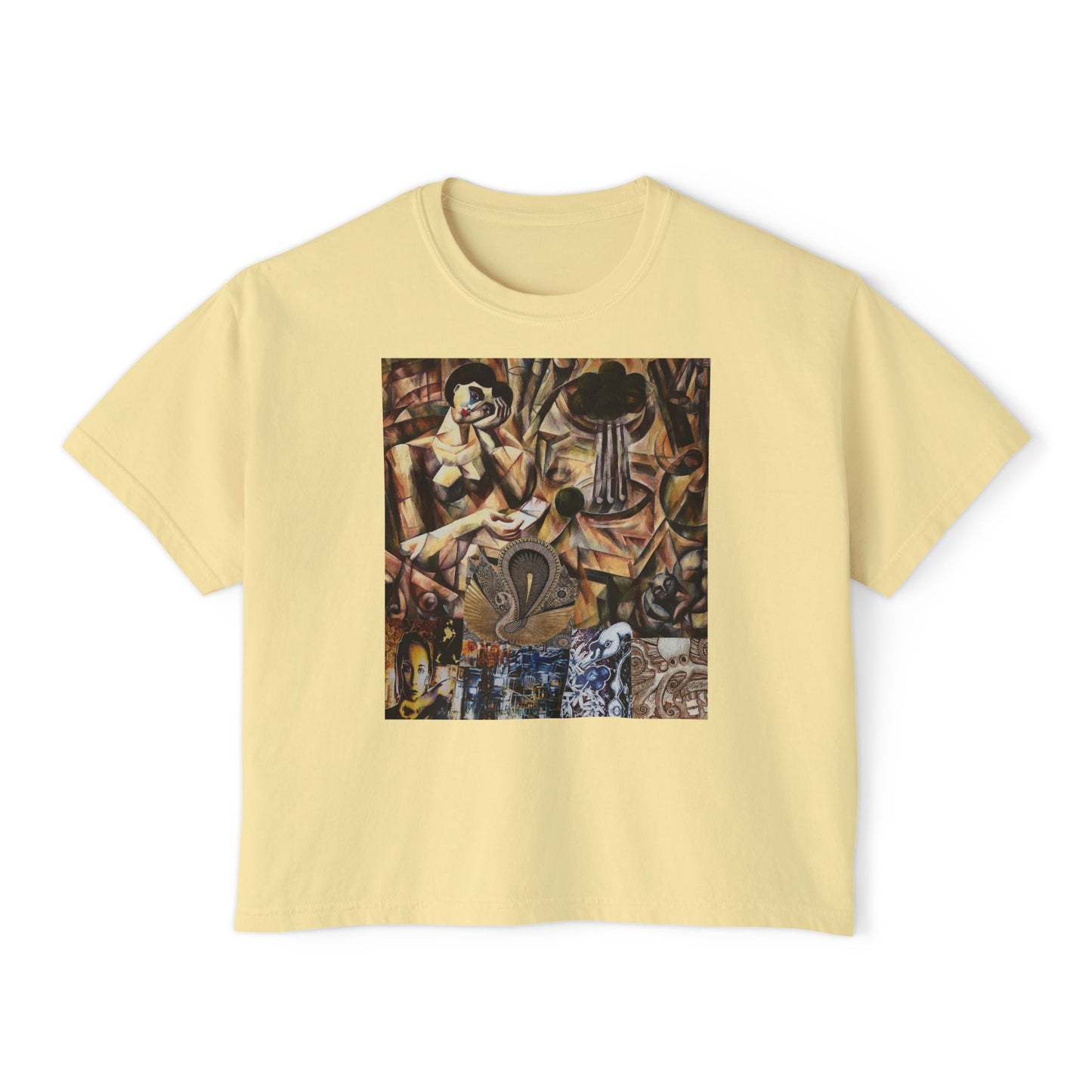 Margo Women’s Boxy Tee — Abstract Collage Art Square Print