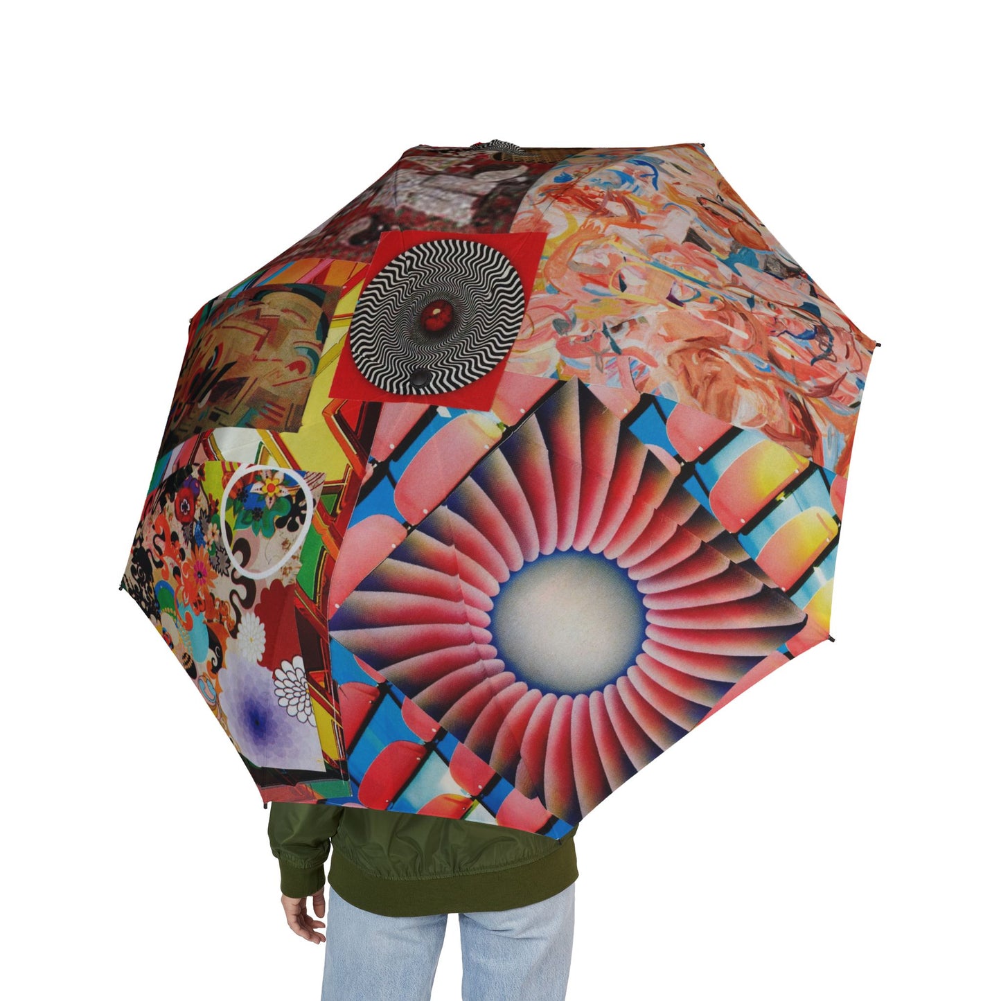 Tempest Collage Artwork Foldable Art Print Umbrella — Colorful Abstract Collage Design, Semi-Automatic Compact Travel Umbrella