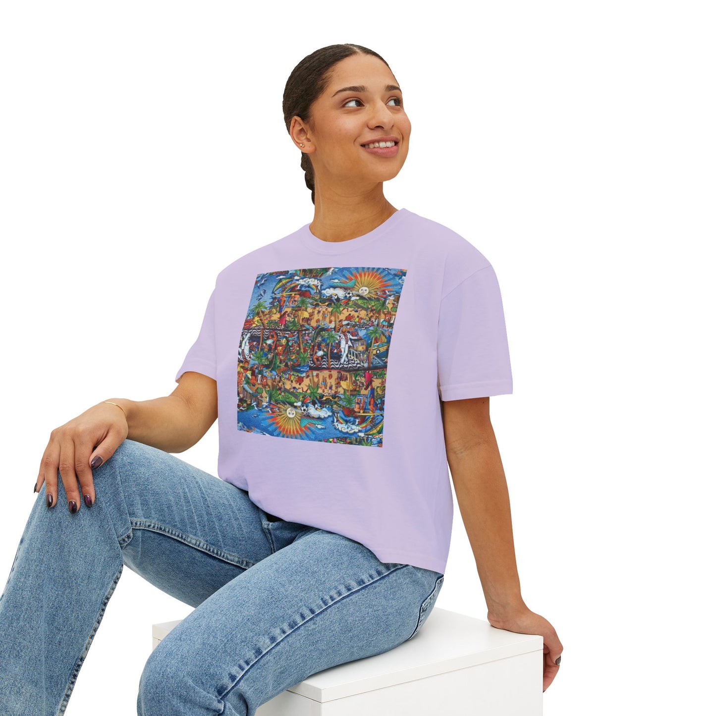 Florida Collage Artwork Women’s Boxy Tee — Abstract Collage Art Square Print