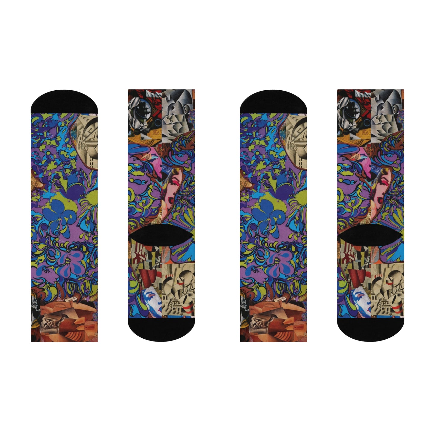 Purple Majesty Colorful Collage Crew Socks — Vibrant Abstract Art Cushion Socks