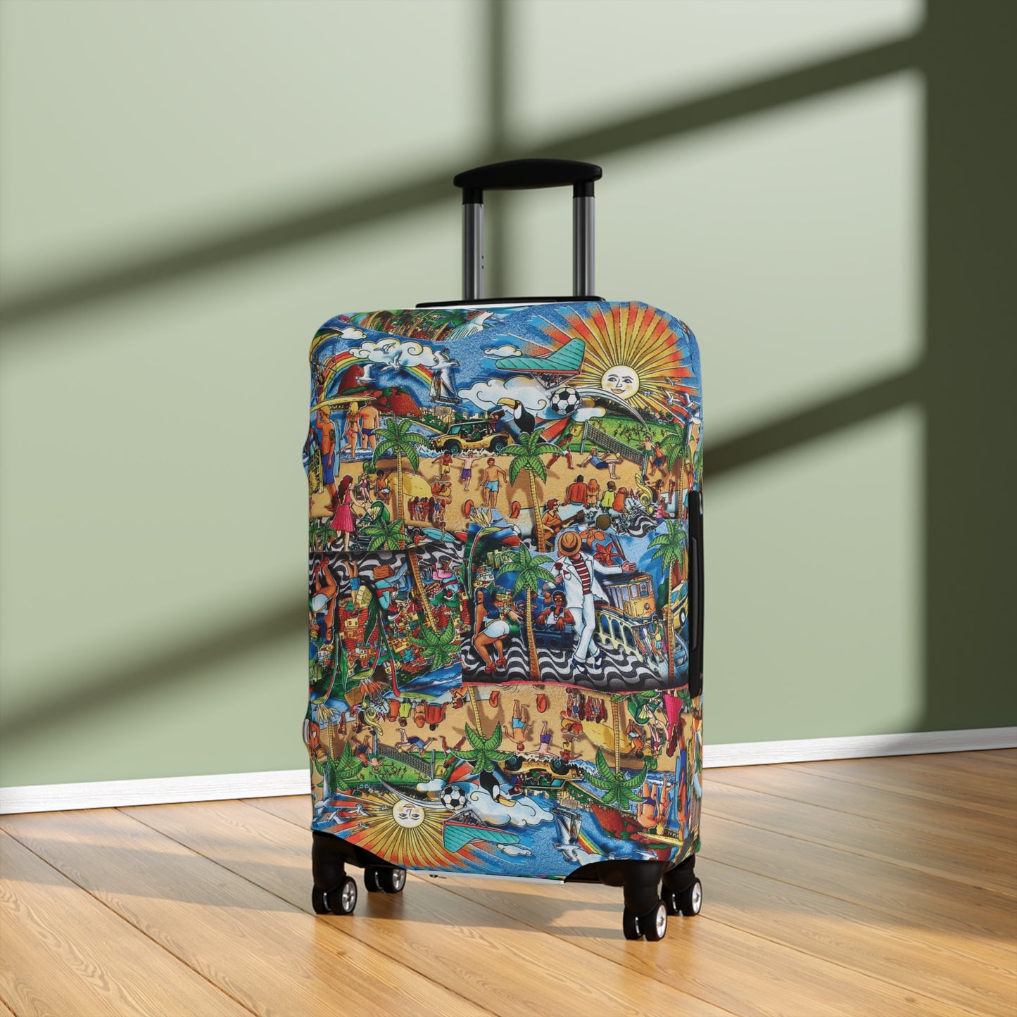 Tropical Beach Scene Luggage Cover — Colorful Island Vacation Travel Protector