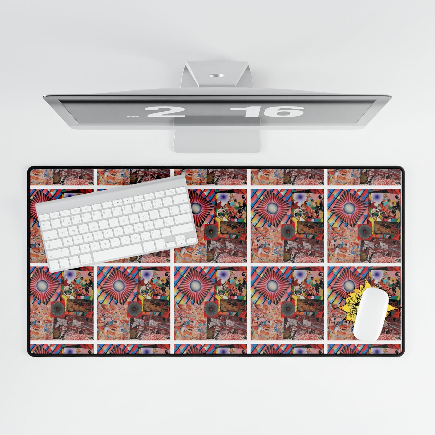 TEMPEST Collage Artwork Desk Mat — Retro Sun Pattern Gaming Mouse Pad