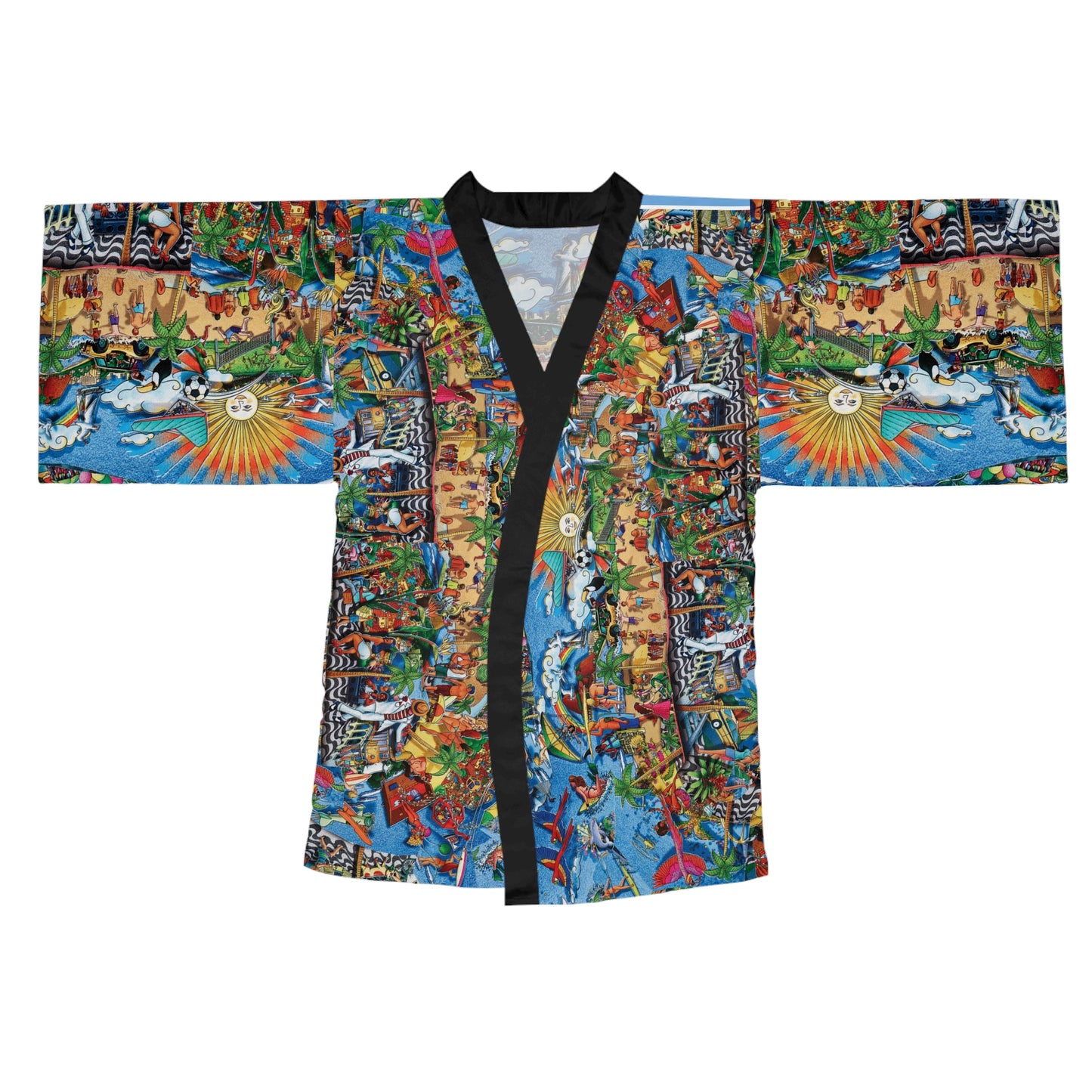 Florida Collage Artwork Floral Kimono Robe — Boho Lounge Cover-Up