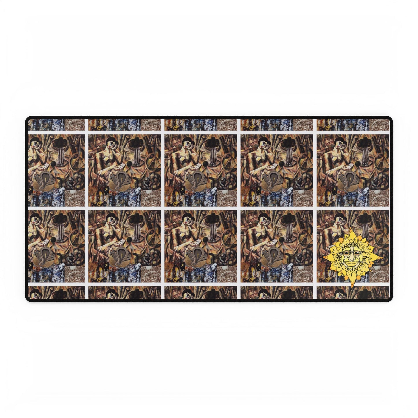 Margot Collage Artwork Boho Mosaic Desk Mat — Floral Sun Accent Large Mousepad