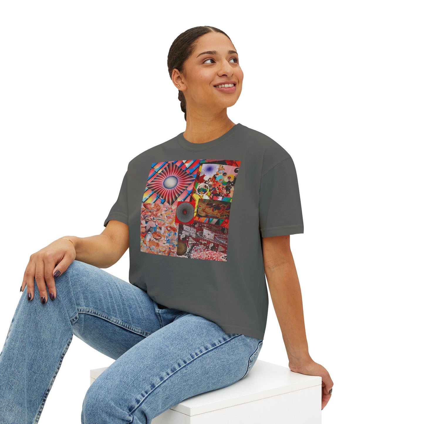 Tempest Collage Artwork  Women’s Boxy Tee — Abstract Collage Art Square Print