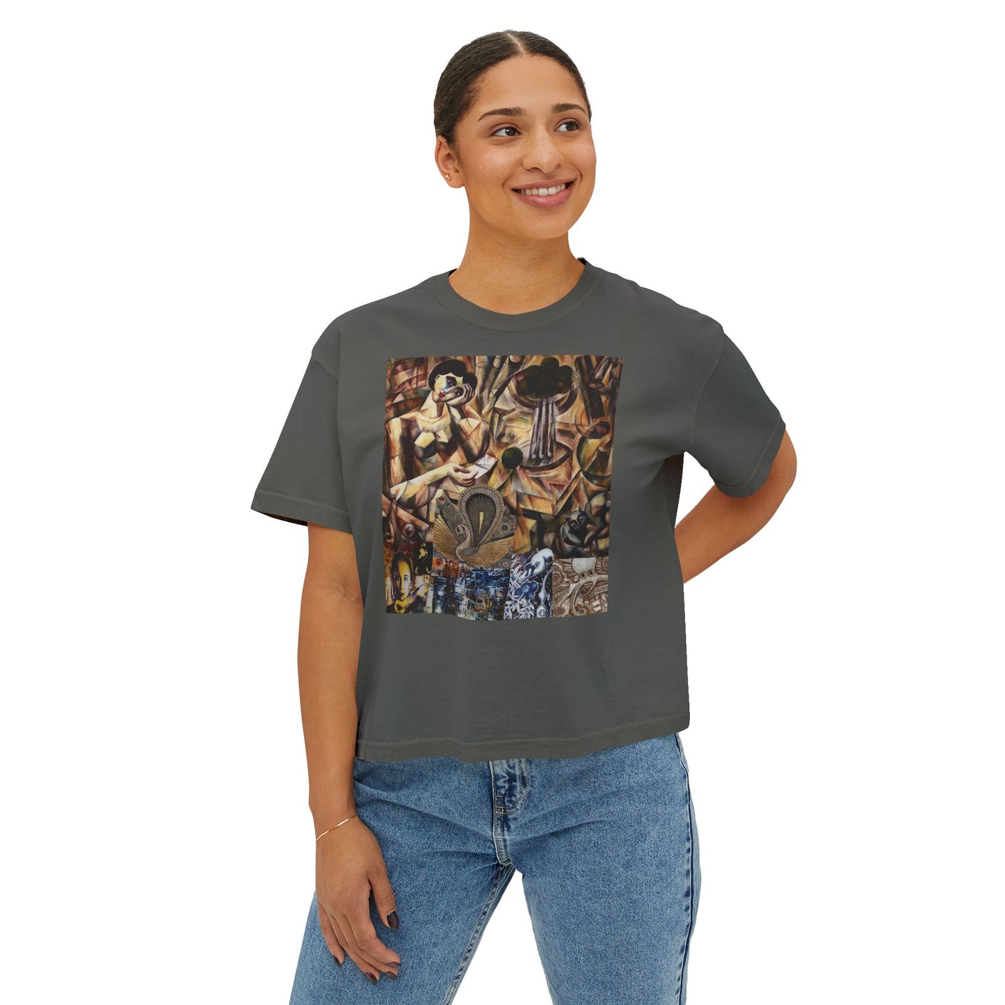 Margo Women’s Boxy Tee — Abstract Collage Art Square Print