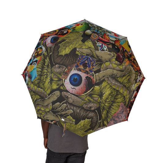 Apoda Collage Artwork Creature Art Umbrella — Foldable Semi-Automatic Travel Umbrella