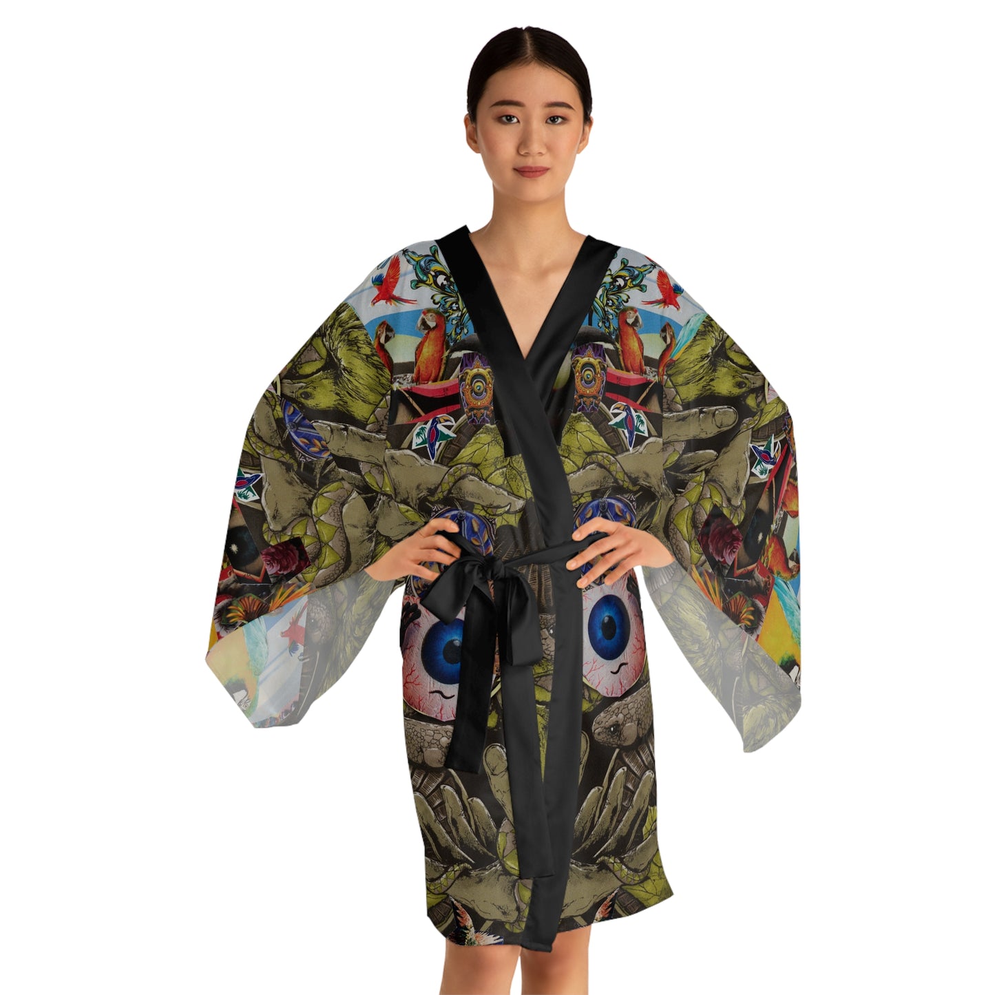 Apoda Artwork Floral Kimono Robe — Boho Lounge Cover-Up