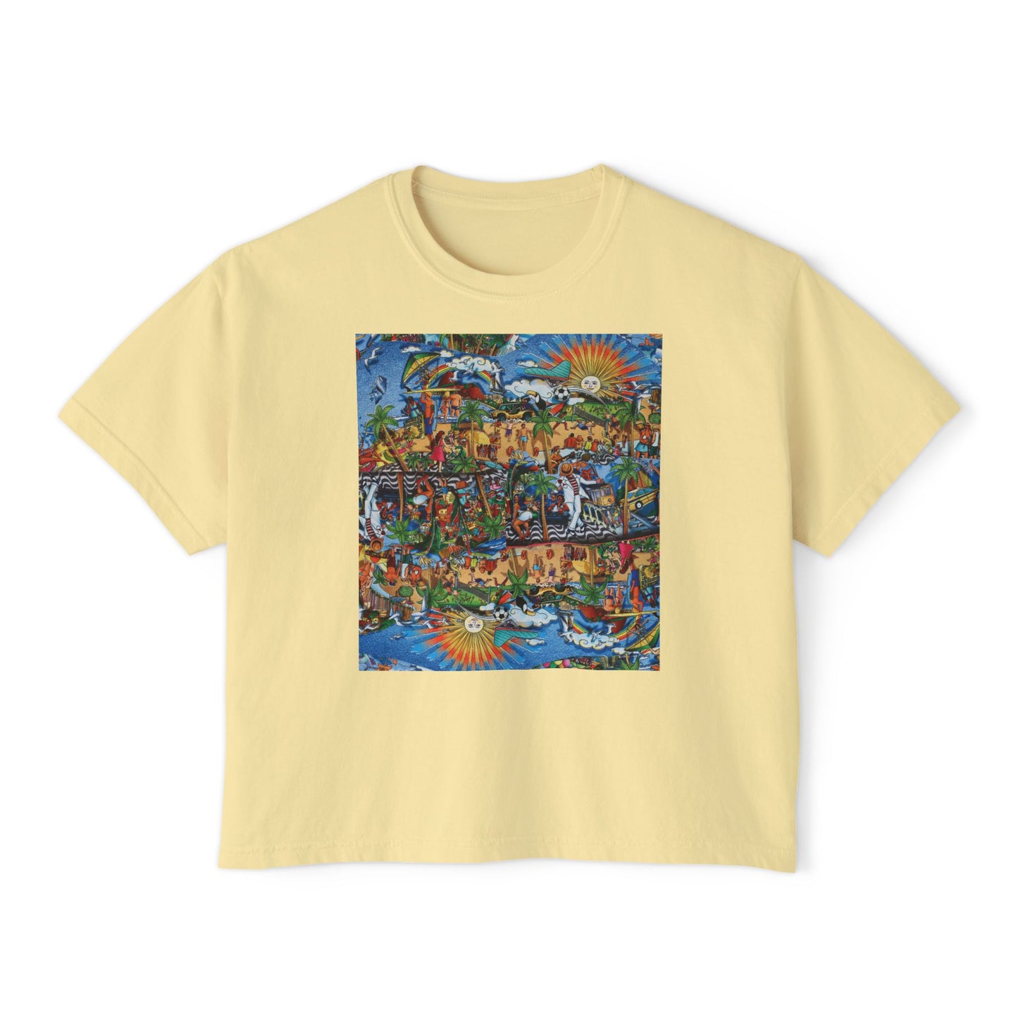 Florida Collage Artwork Women’s Boxy Tee — Abstract Collage Art Square Print