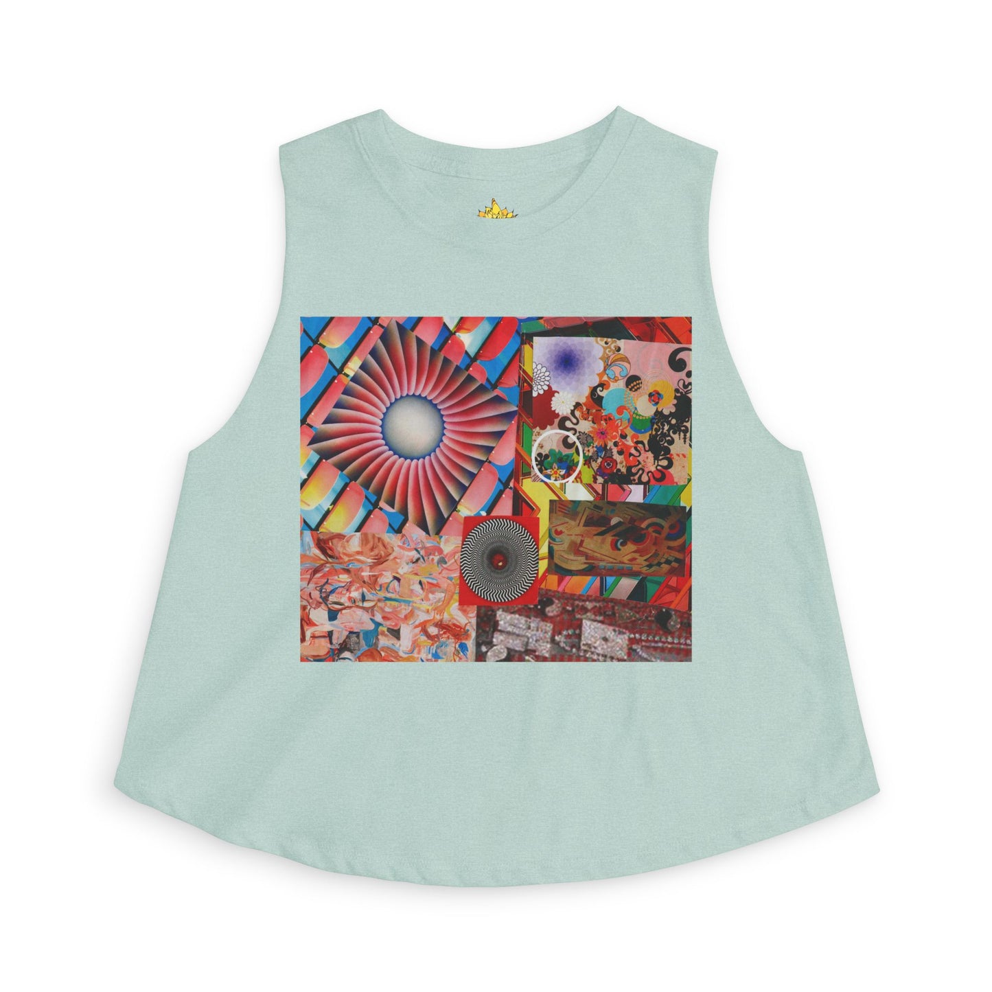 Tempest Psychedelic Collage Crop Top — Retro Sunburst Graphic Women's Tank
