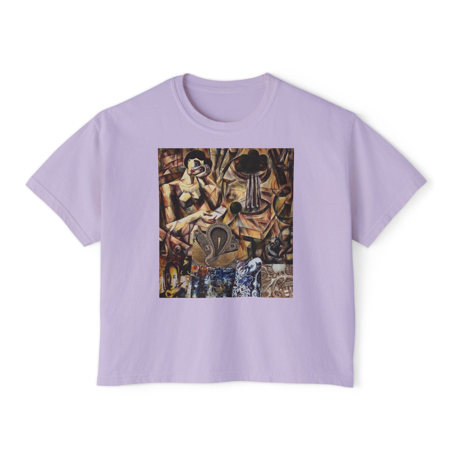 Margo Women’s Boxy Tee — Abstract Collage Art Square Print