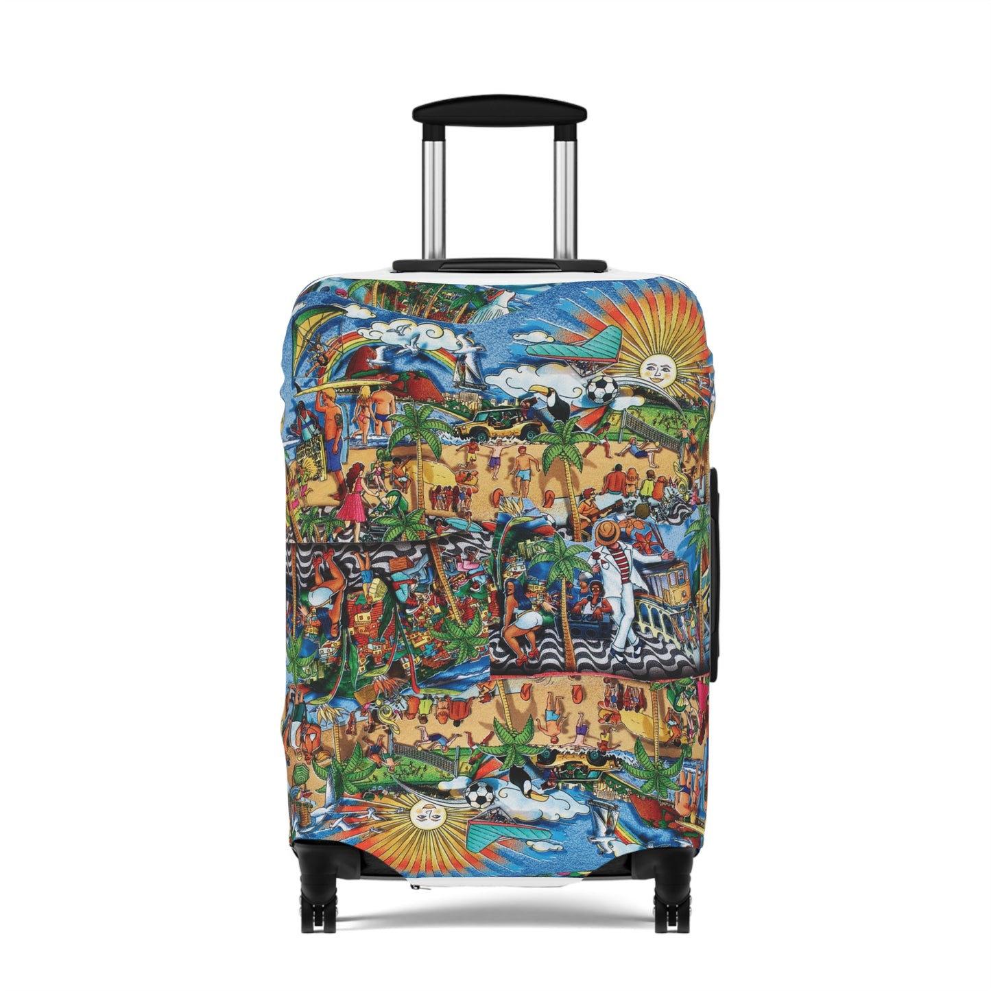 Tropical Beach Scene Luggage Cover — Colorful Island Vacation Travel Protector